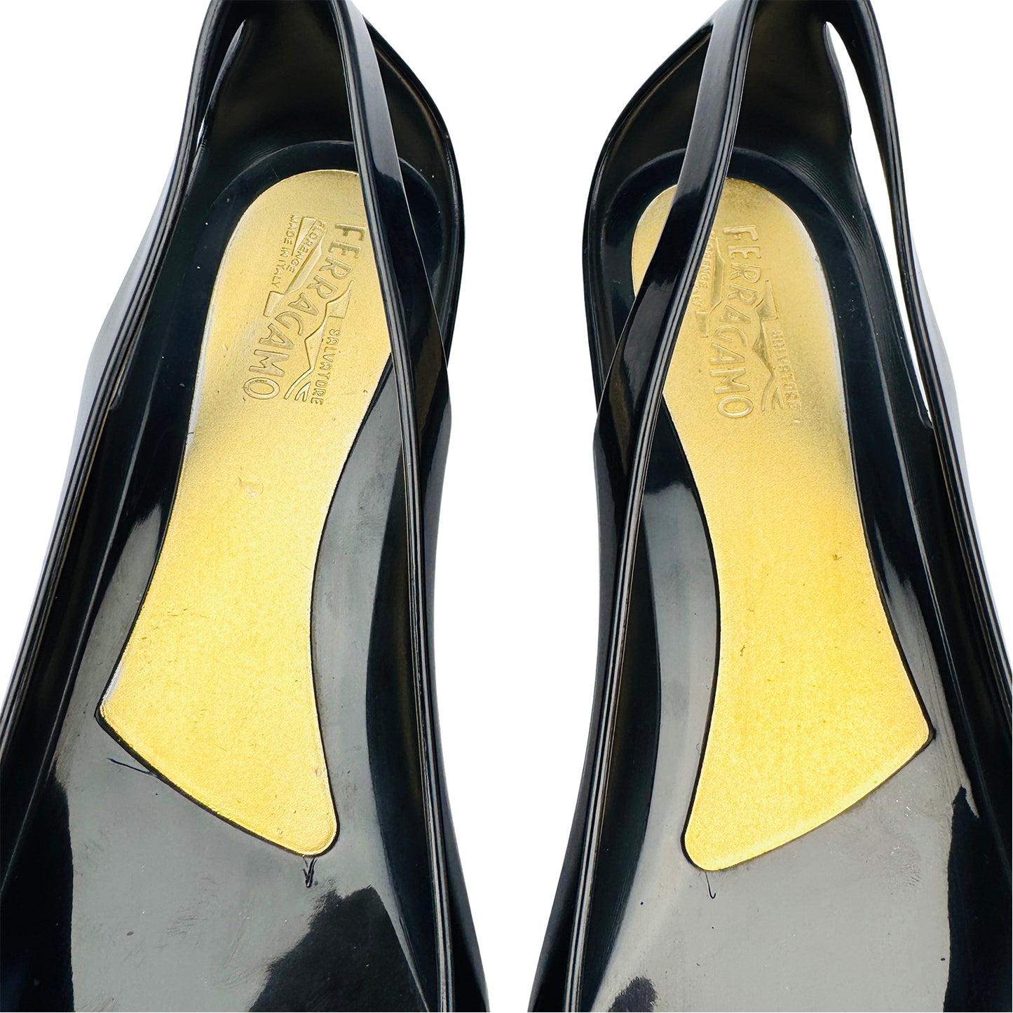 Inside Brand printing image of Salvatore Ferragamo Vara Jelly Ballet Flats (Size 38/38.5)