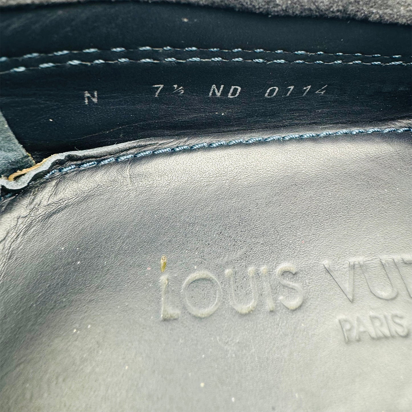 Louis Vuitton Men's Navy Damier Embossed Loafer (Size 42/42.5)