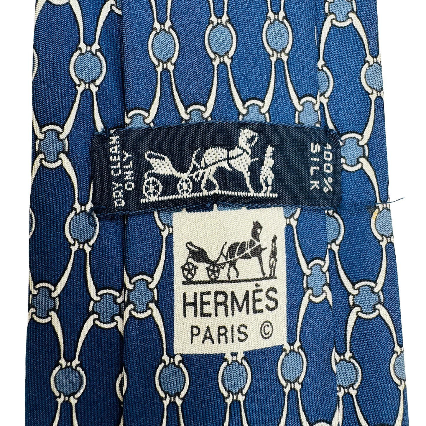 Hermès Navy Blue 'Chain Pattern' Tie (Size Regular)