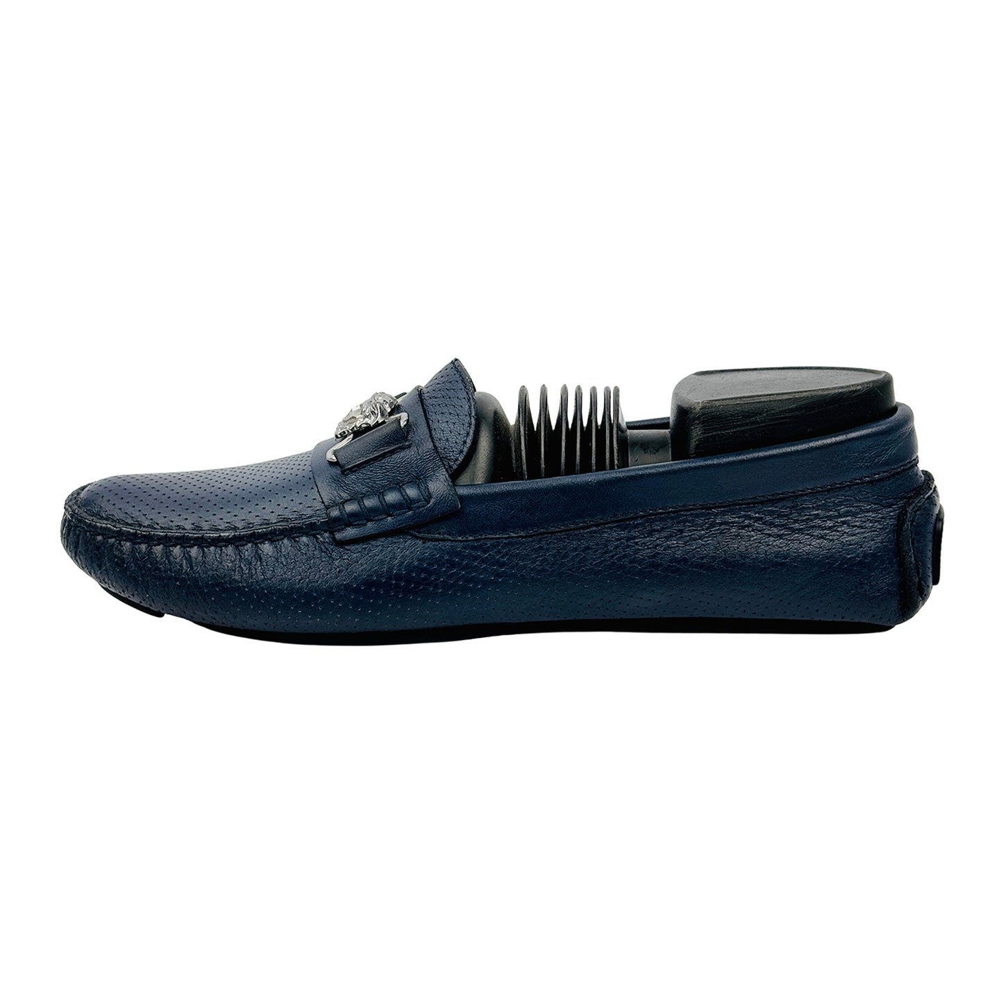 Versace Medusa Logo Embossed Blue Leather Loafers (Size 39)