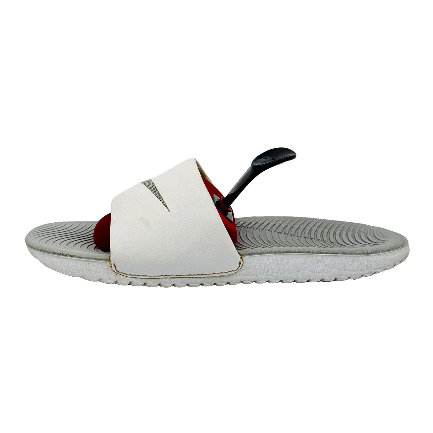 White nike kawa slides with white background