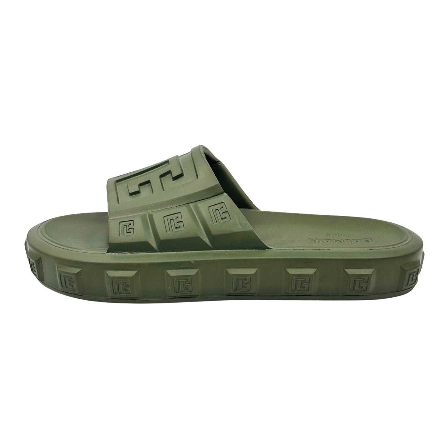 Balmain Men's Ari Olive Green Slides (Size 45)