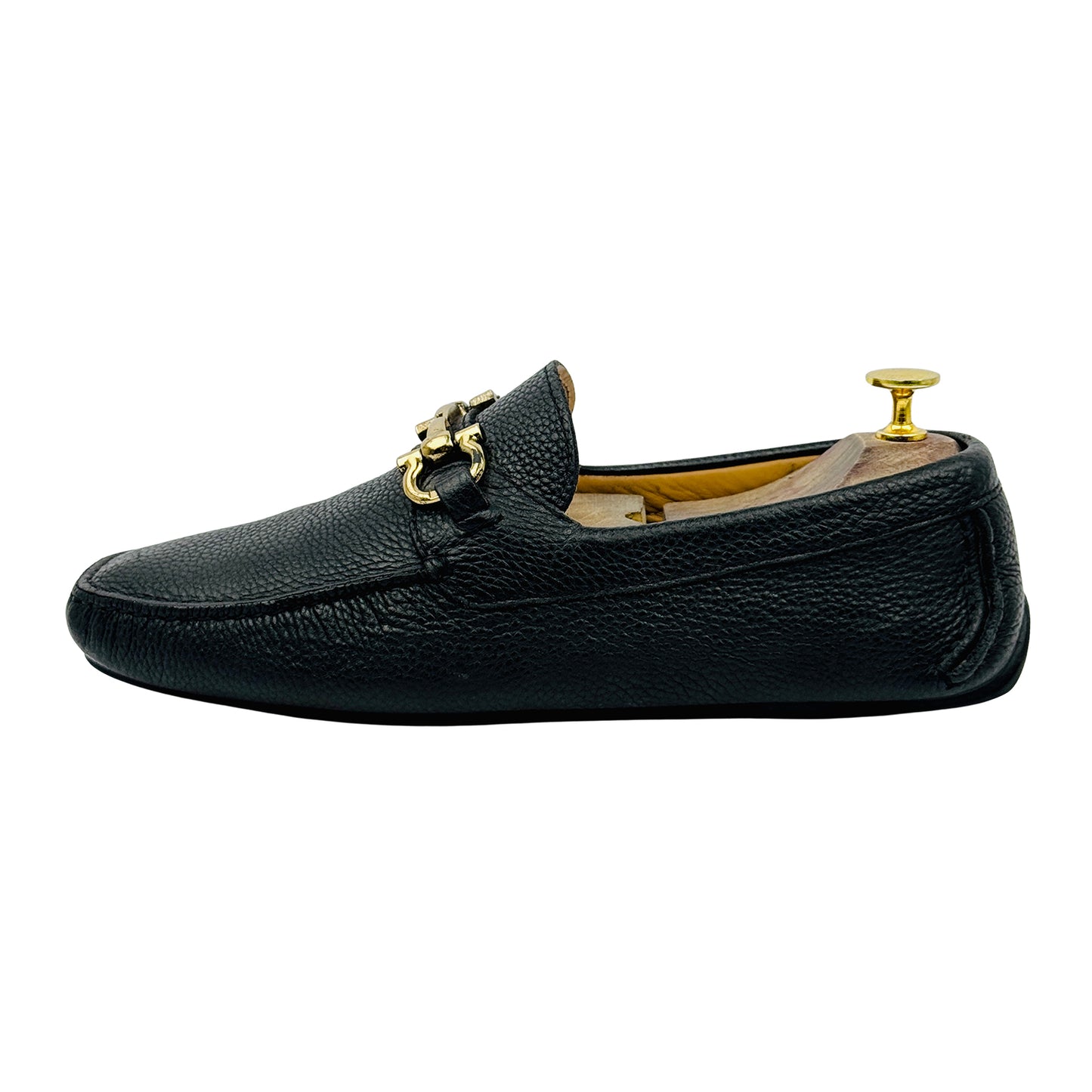 Salvatore Ferragamo Black Pebbled Calfskin Leather Loafers (Size 42)