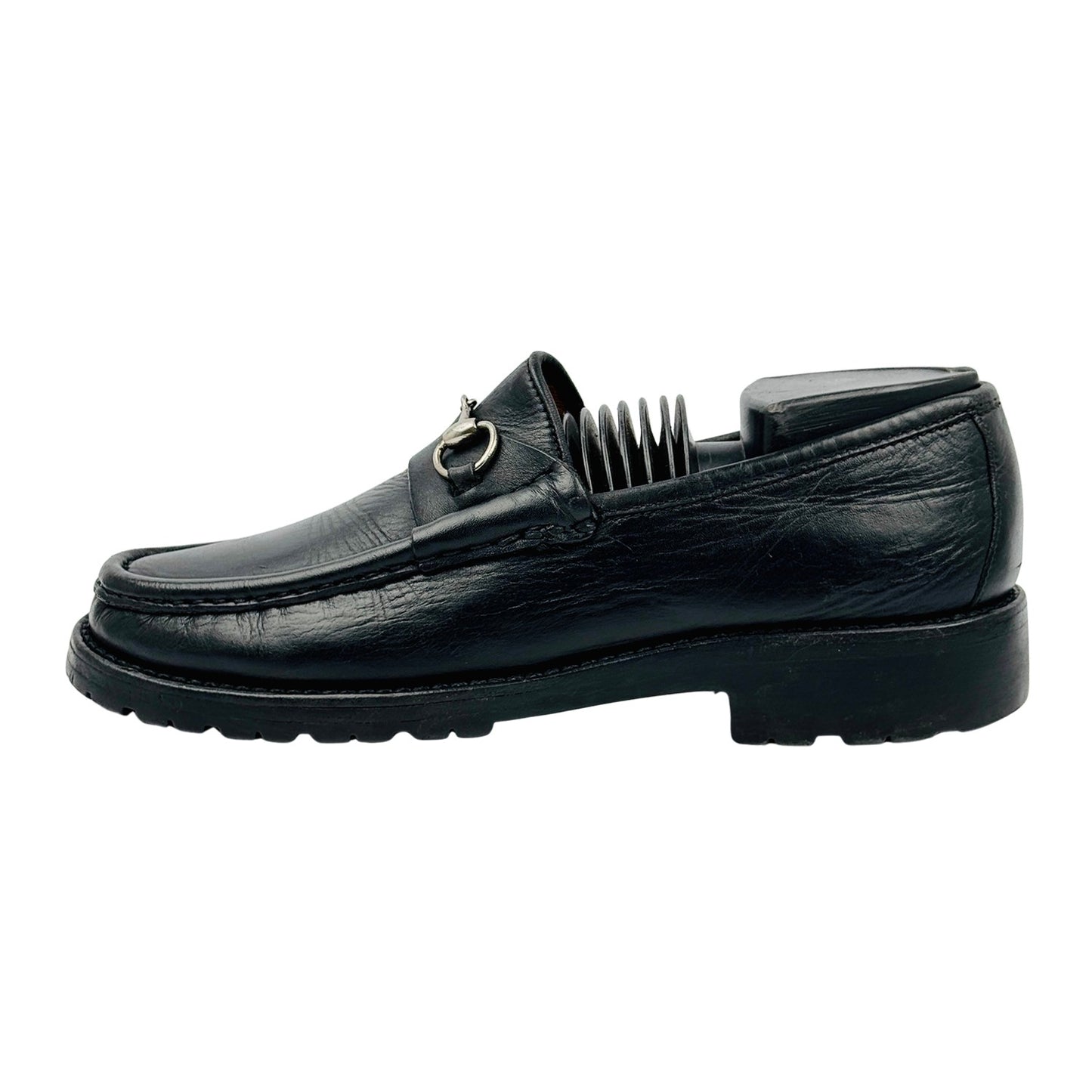 Gucci Horsebit Detail Lug-Sole Black Loafers (Size 38/38.5)