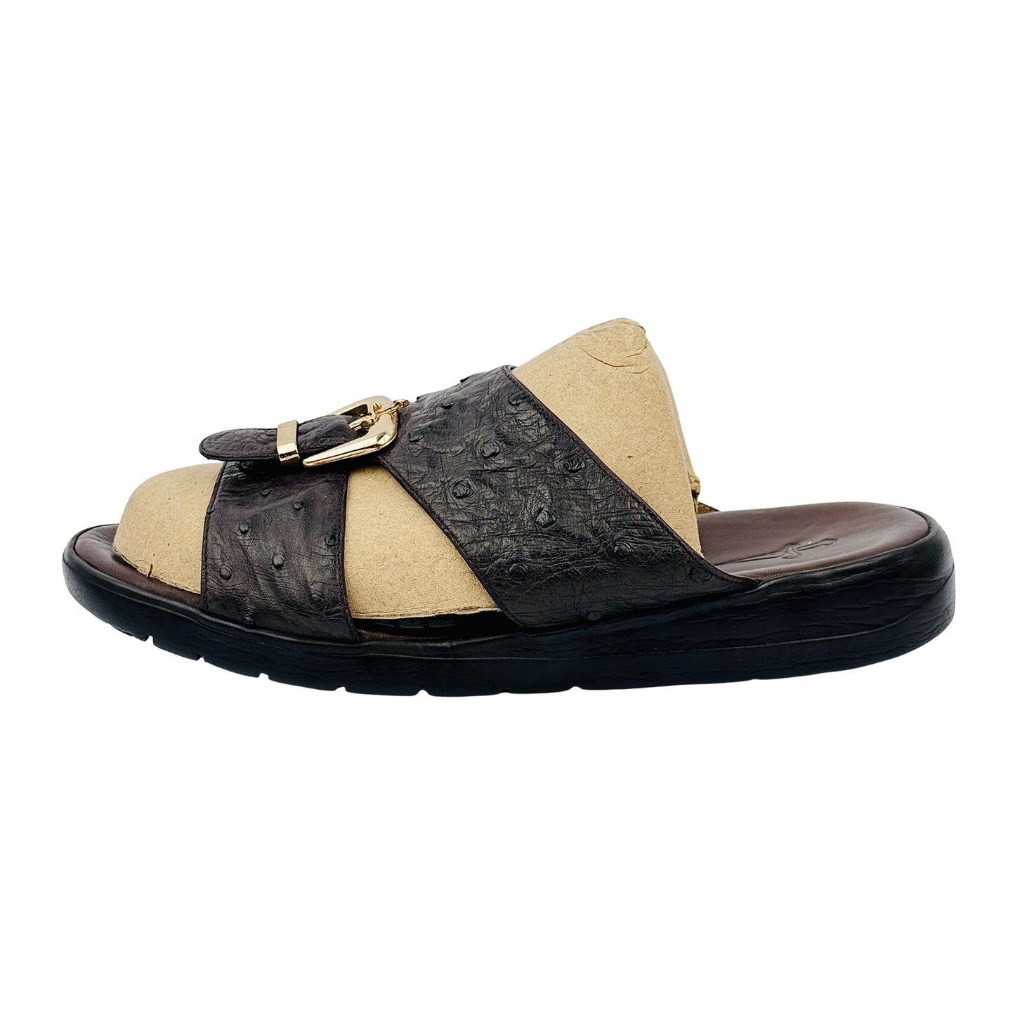 Cesare Paciotti Men's Brown Ostrich Leather Slippers (Size 42/42.5)