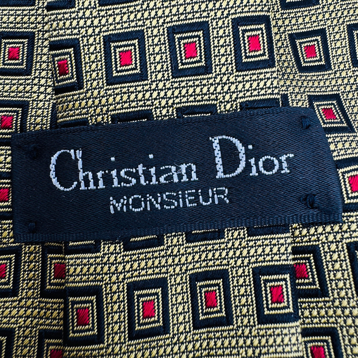 Christian Dior Gold 'Geometric Pattern' Tie (Size Regular)