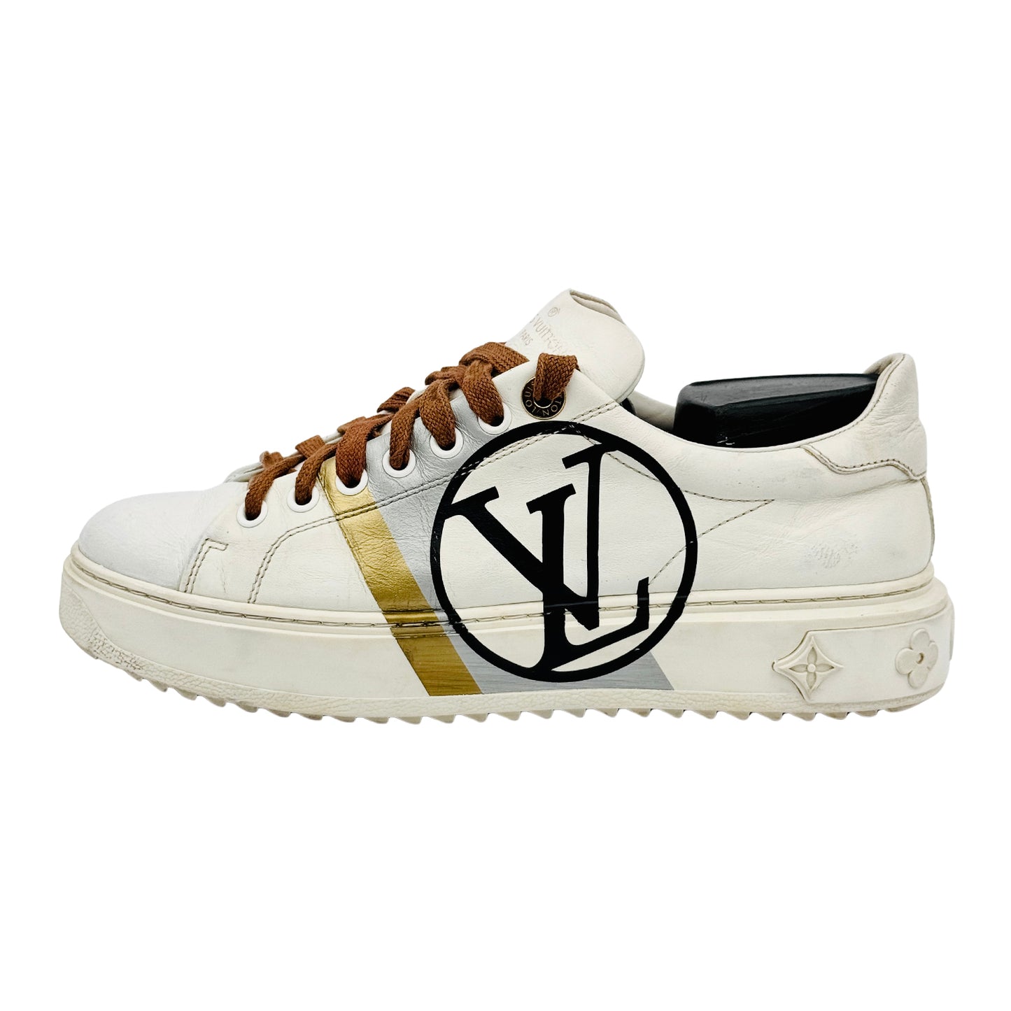 Louis Vuitton White Leather Logo Time Out Sneakers (Size 38.5/39)