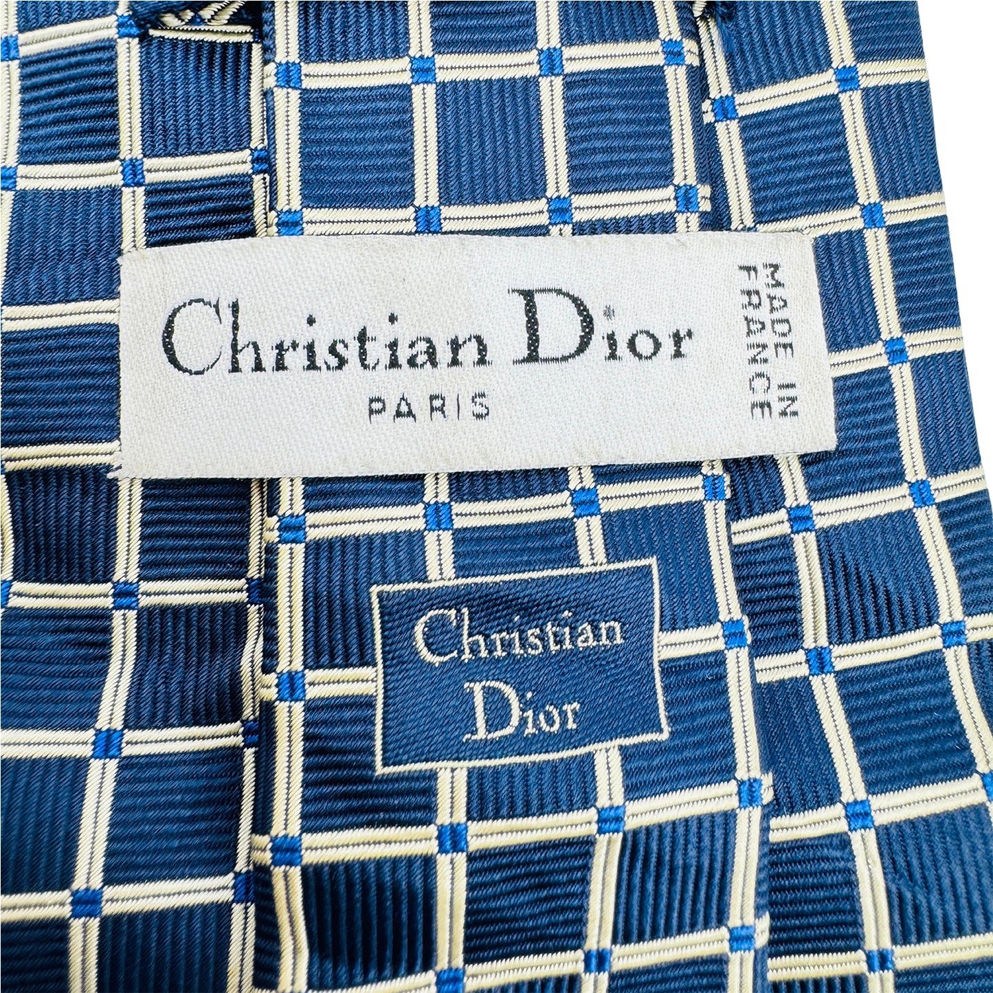 Christian Dior Blue 'Check Grid Pattern' Tie (Size Regular)