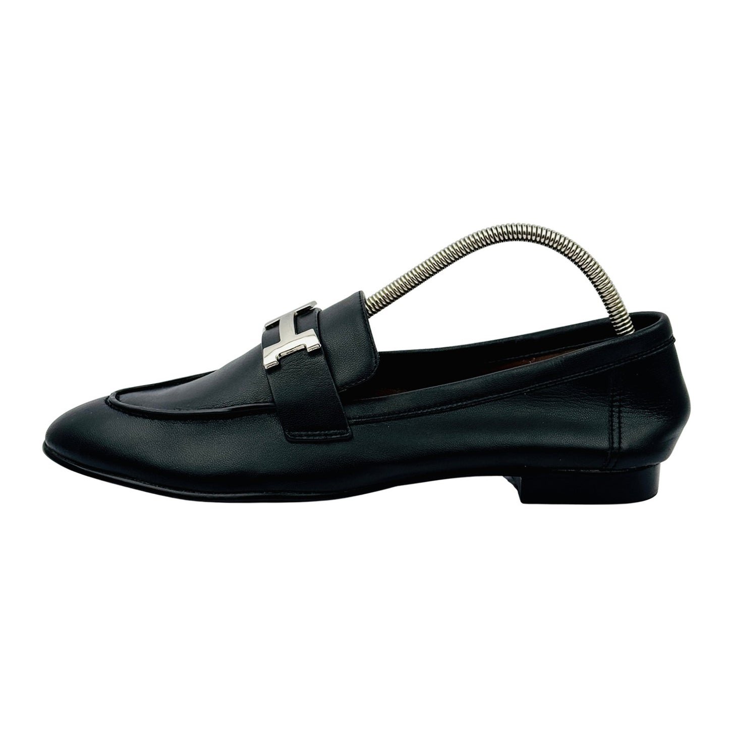 Hermes Paris Black Leather 'H Buckle' Loafers (Size 38)