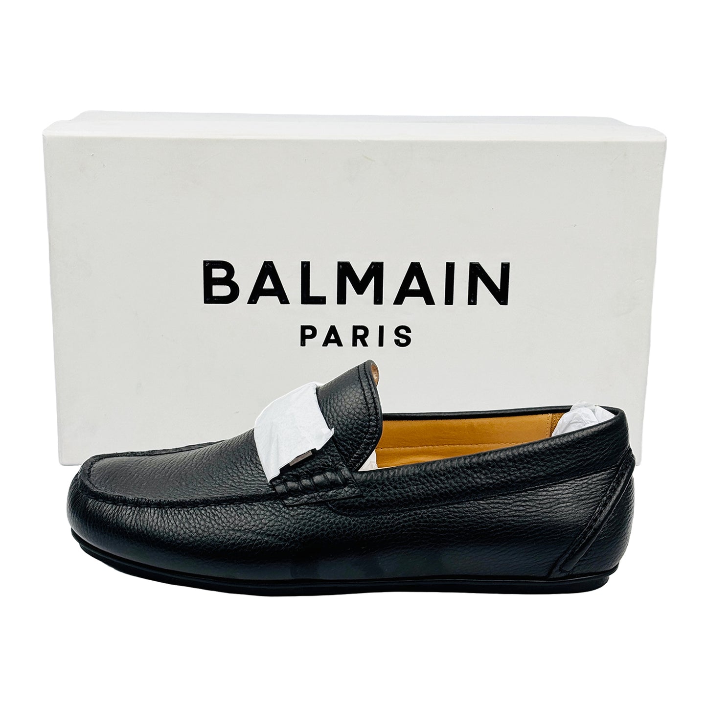 Balmain Paris Men's Black Grain Leather Loafers (Size 43/43.5)