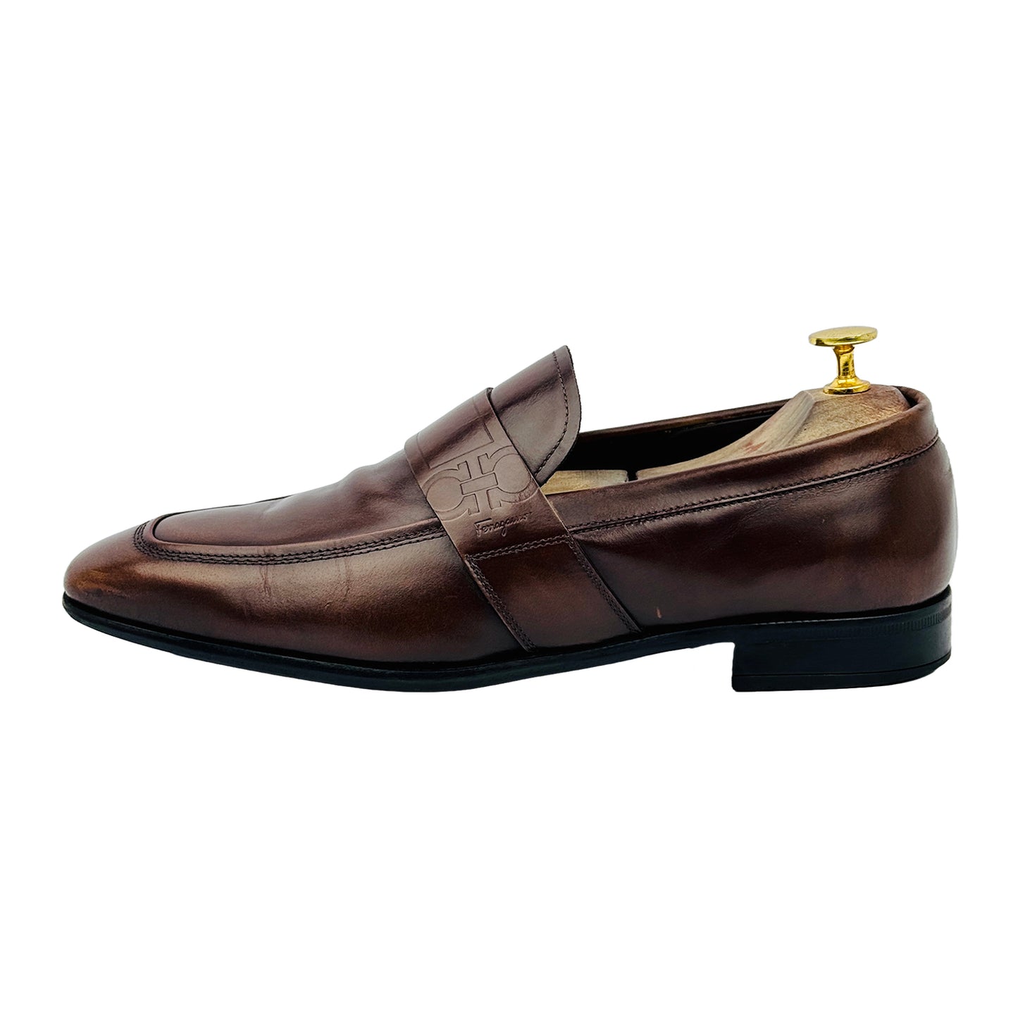 Image of Salvatore Ferragamo Men's Gancini Embossed Brown Loafers (Size 41.5/42)
