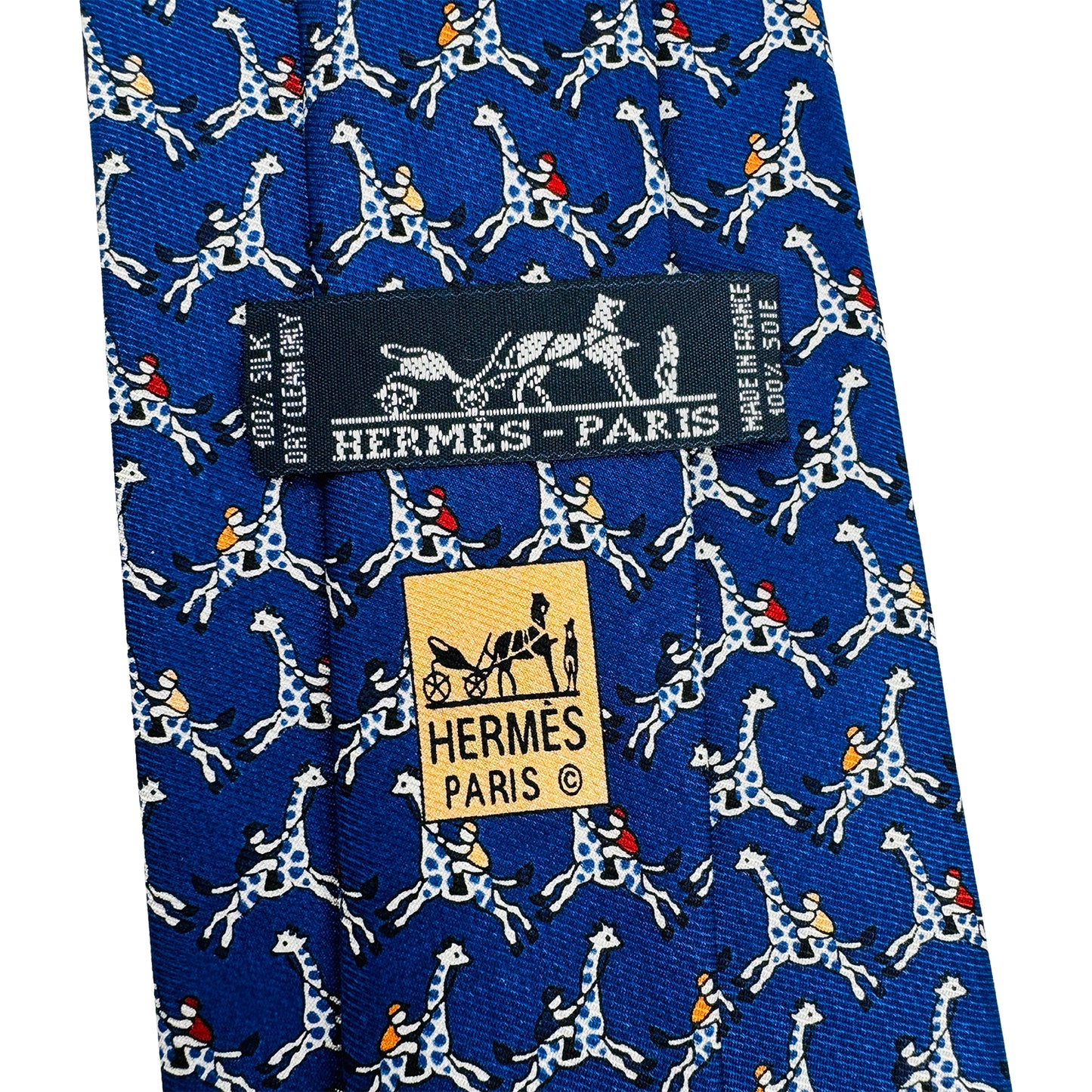 Hermès Cobalt Blue 'White Giraffe Pattern' Tie (Size Regular)