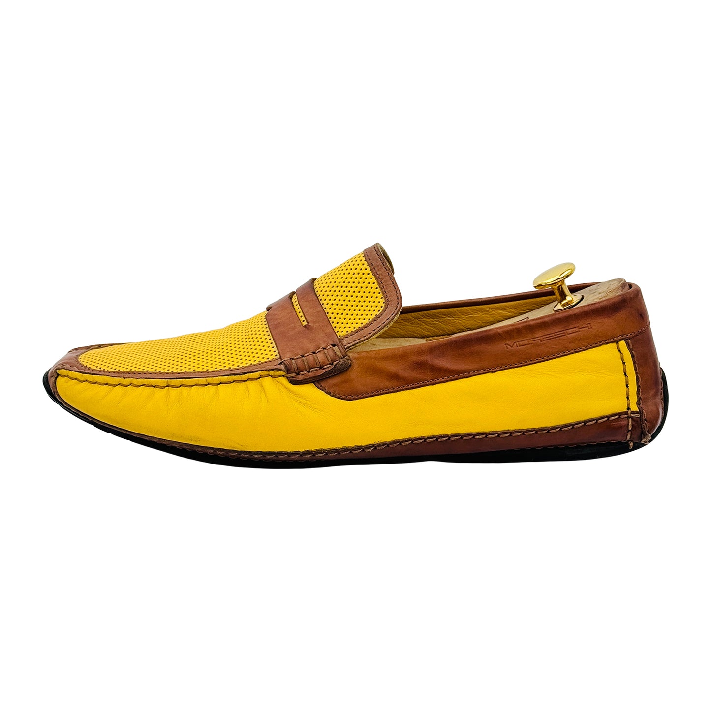 Moreschi Yellow and Brown Dotted Loafers (Size 43/43.5)