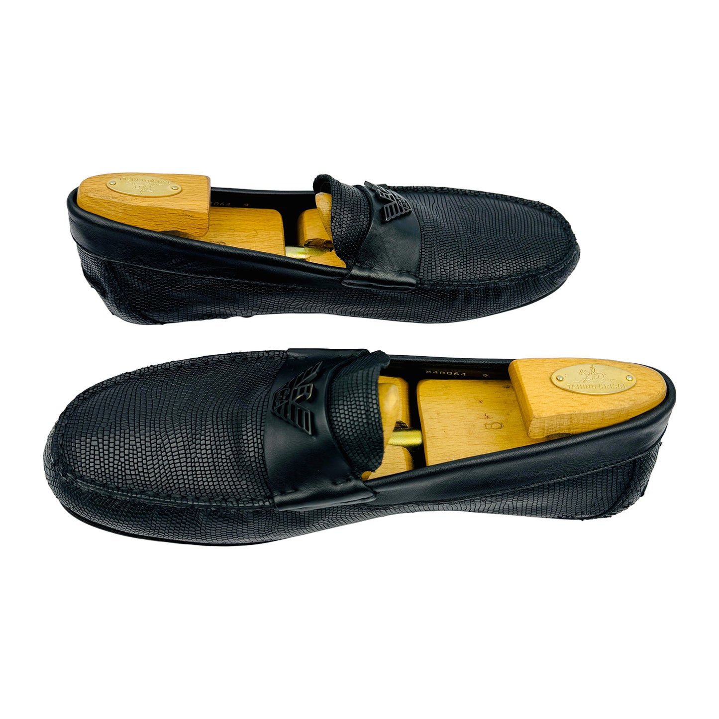 Cross image of Emporio Armani Men's Black Textured Loafers (Size 42.5/43) - X4B064