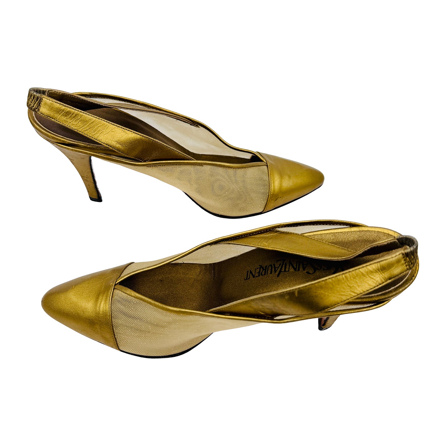 Yves Saint Laurent Vintage Gold Mesh Slingback Pumps (Size 38)