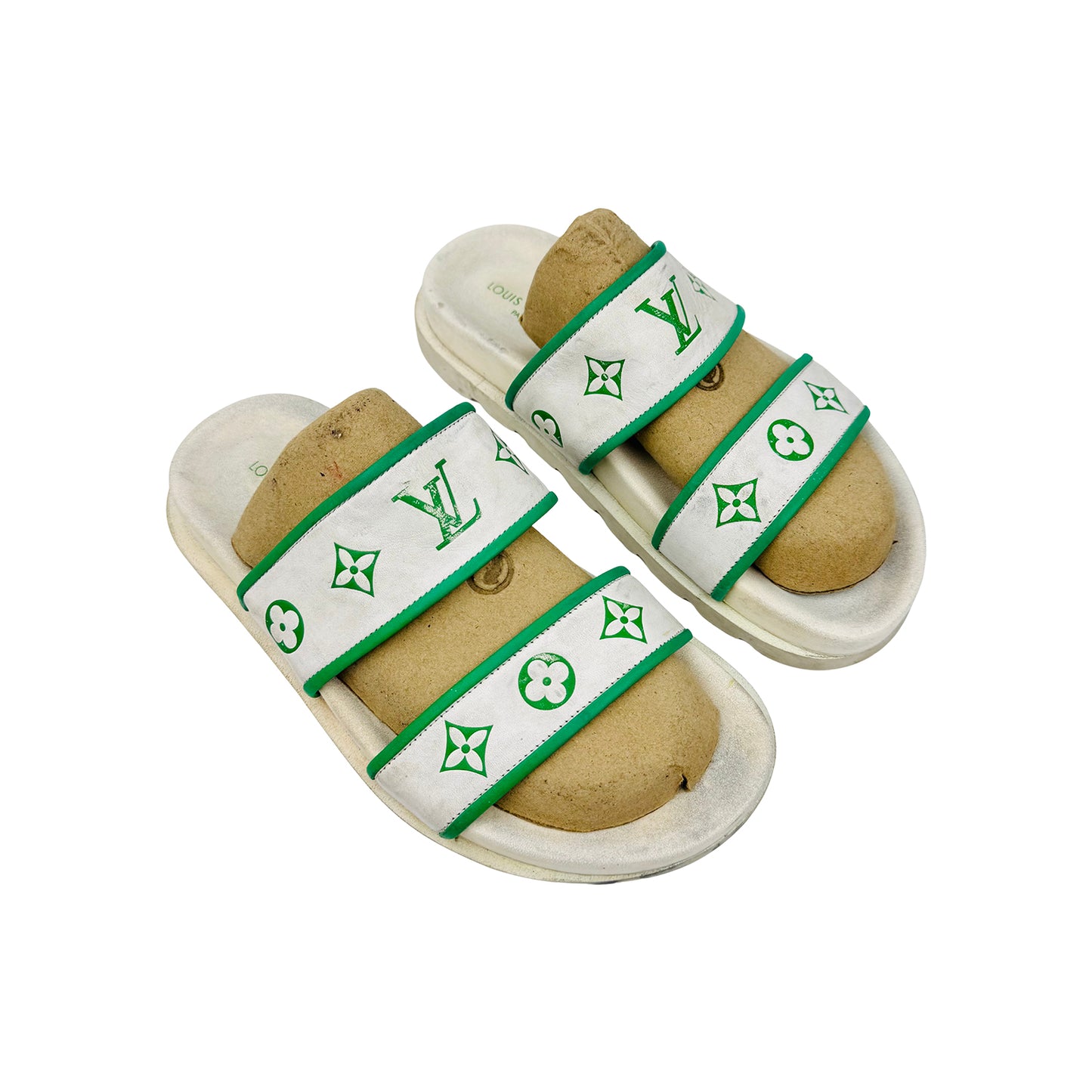 Louis Vuitton Monogram White Green Sandal Slides (Size 41)