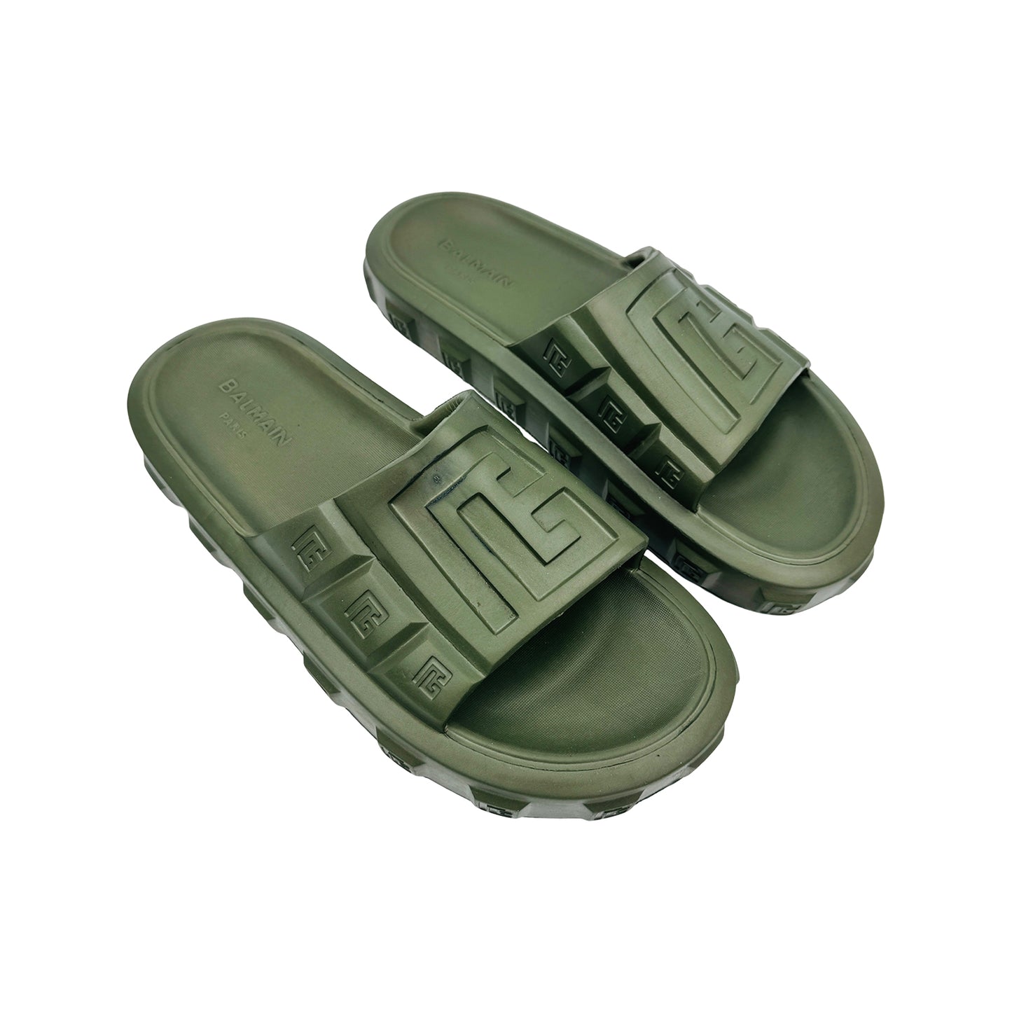 Balmain Men's Ari Olive Green Slides (Size 45)