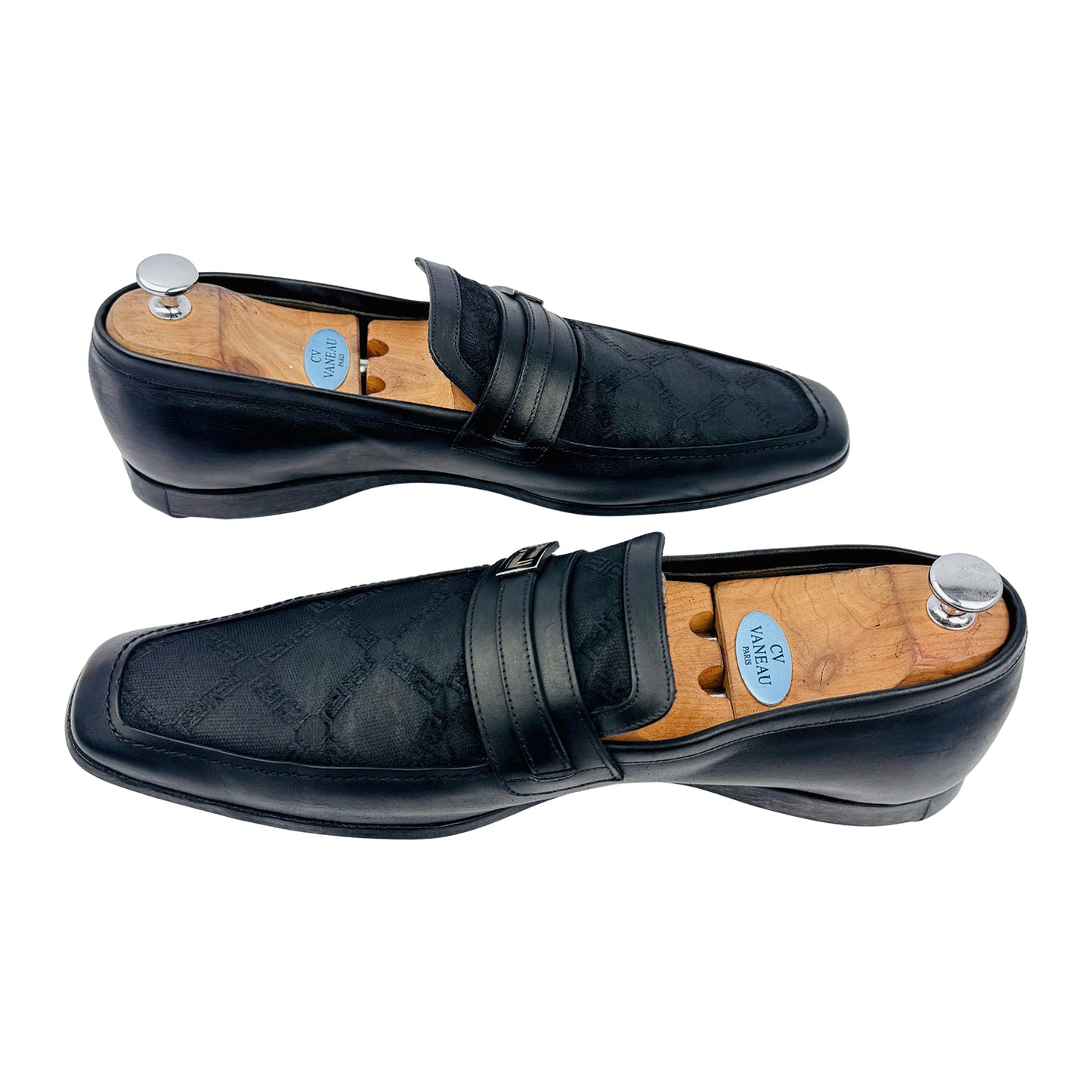 Versace Men's Black Canvas Leather Loafers (Size 44/44.5)