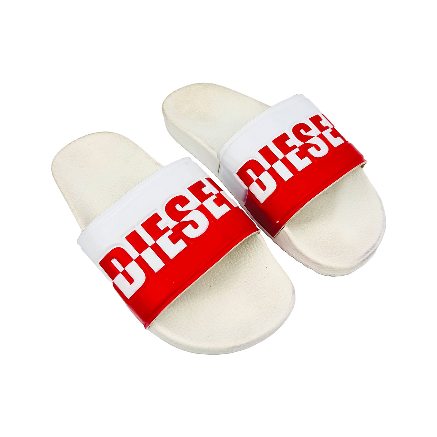 Right Side image of Diesel Women's Red Icon White Slides (Size 37/38)