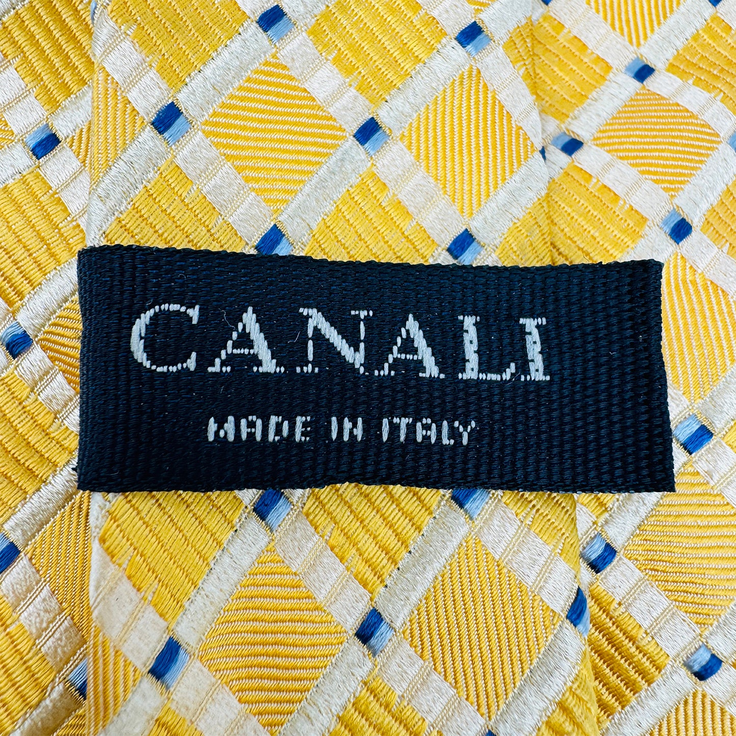 Canali Yellow 'Check Pattern' Silk Tie (Size Regular)