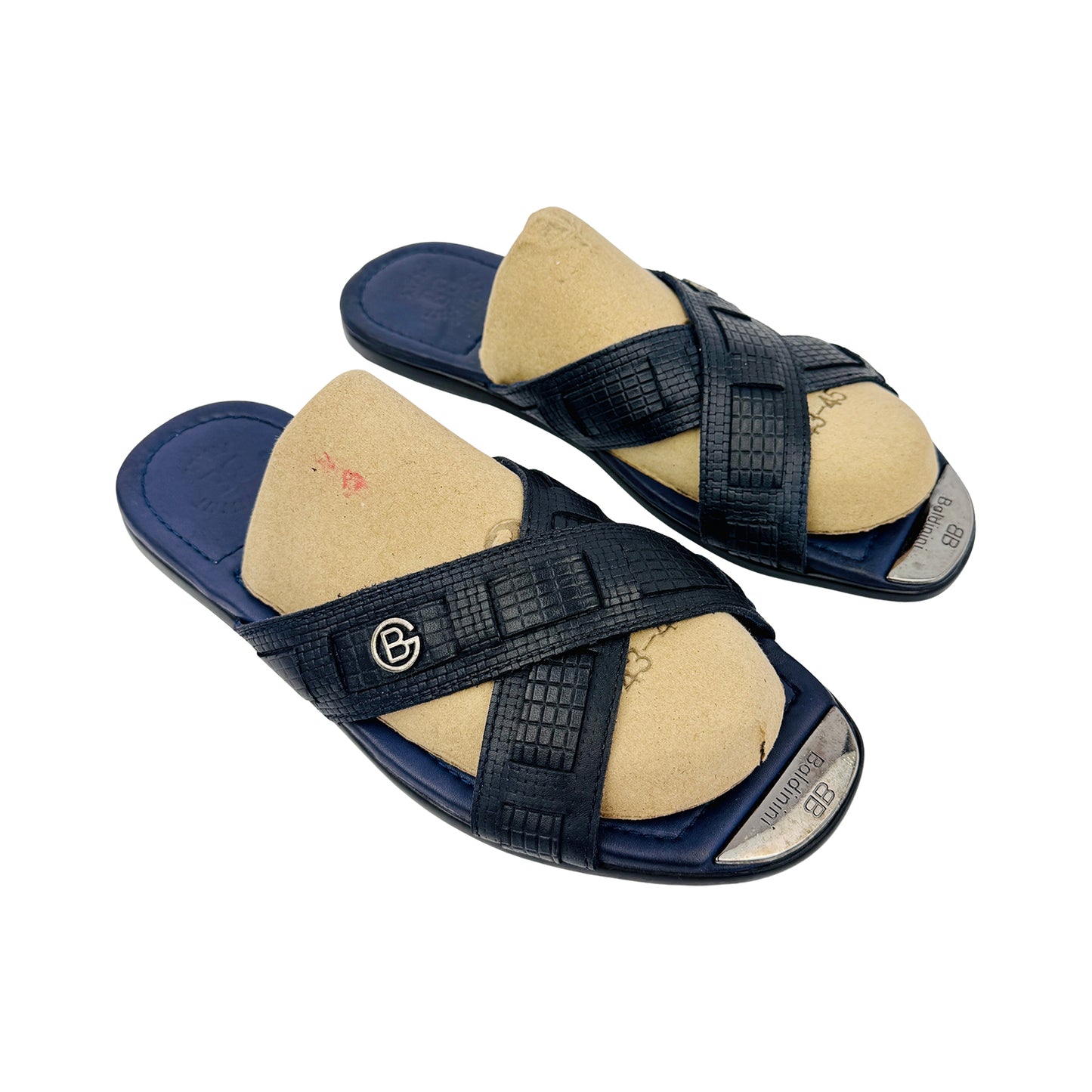 Baldinini Crossover Strap Black Leather Slippers (Size 43.5/44)