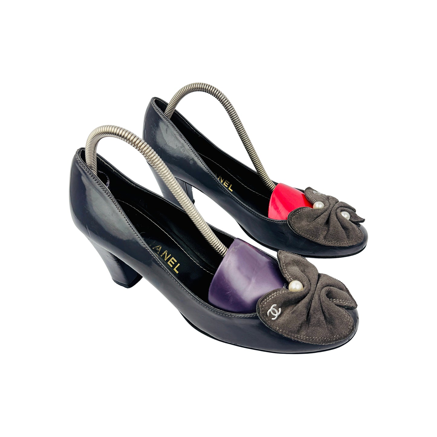 Chanel Women's Black Patent Cap Toe Ballet Heels (Size 36.5)