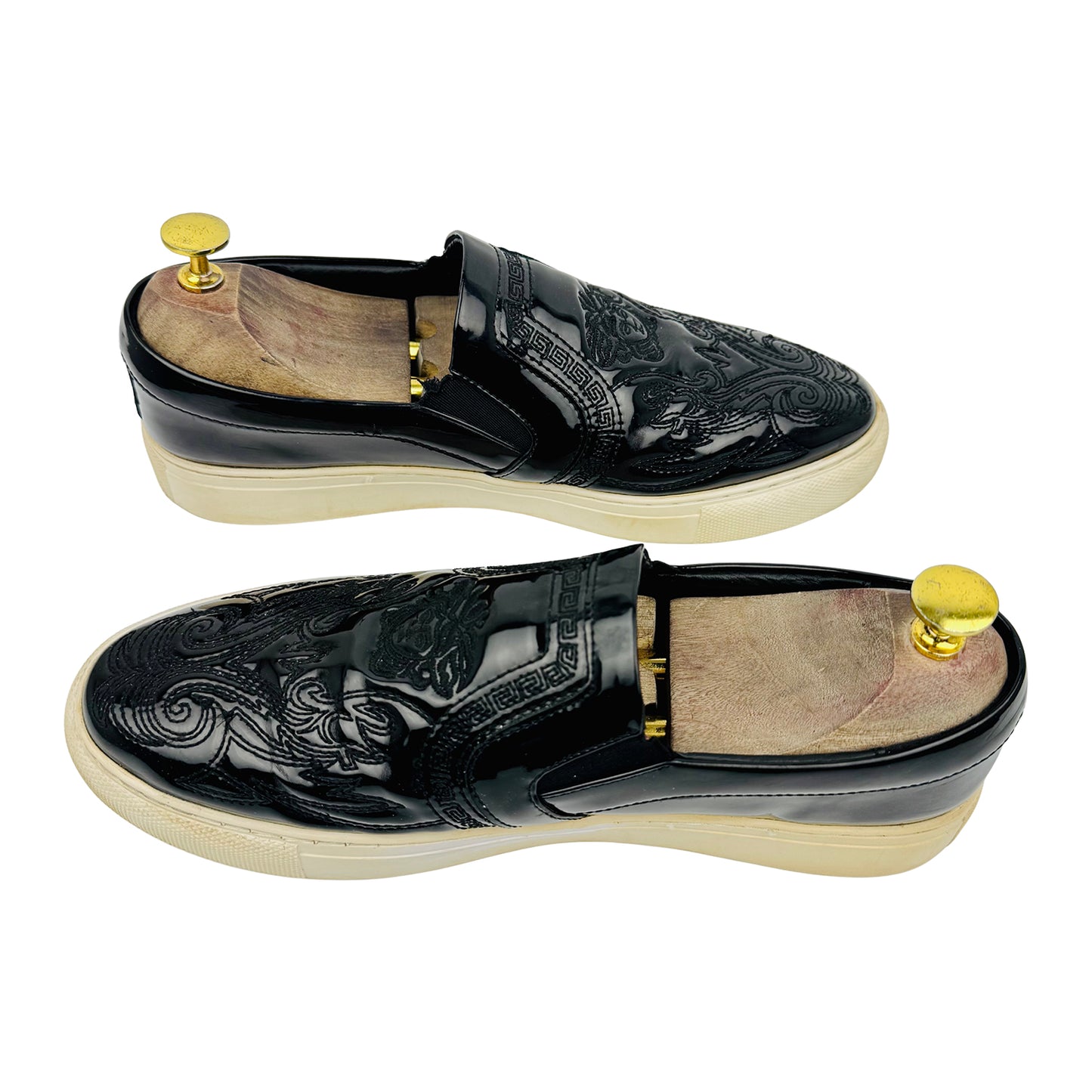 Versace Medusa Black Patent Leather Slipon Shoes (Size 42)