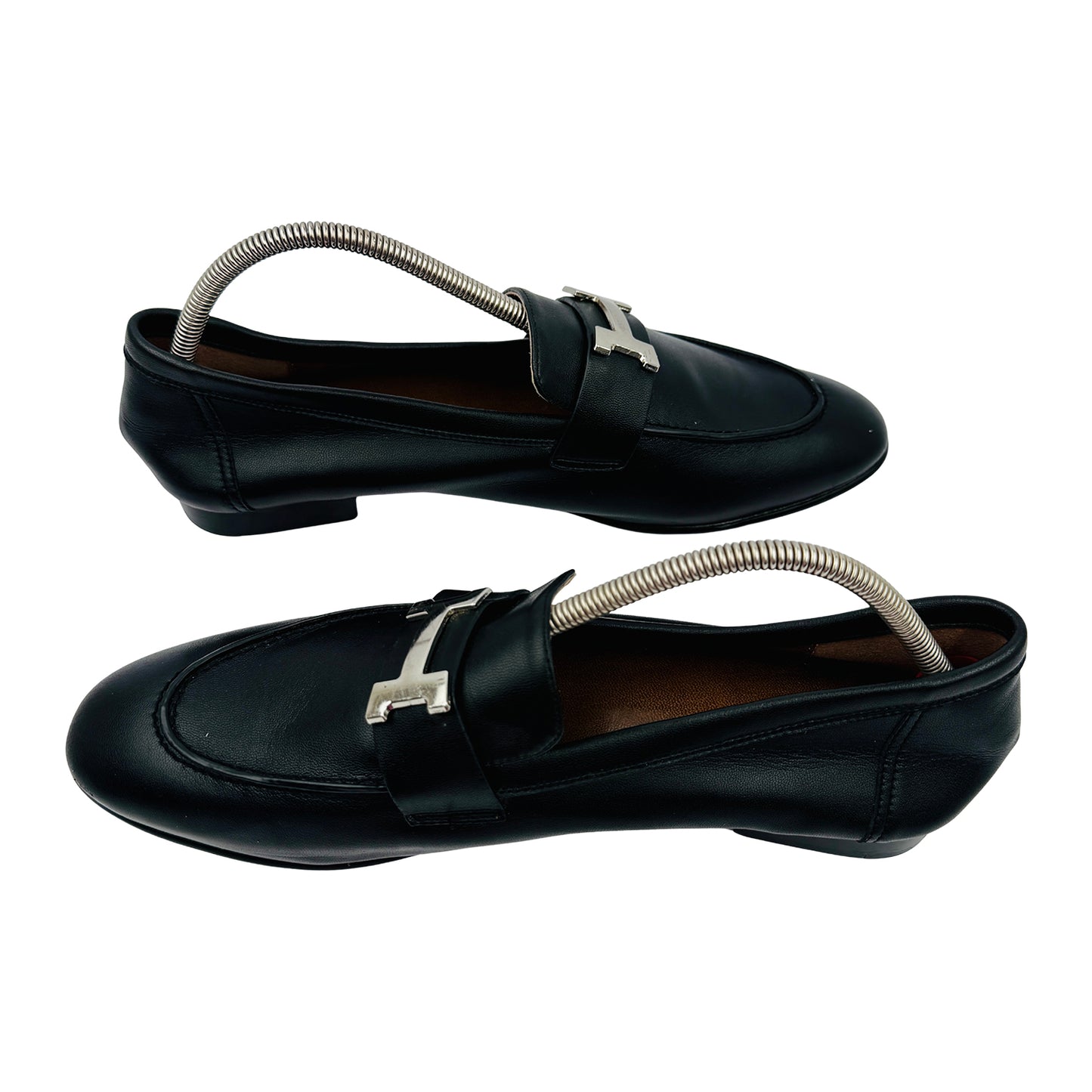 Hermes Paris Black Leather 'H Buckle' Loafers (Size 38)