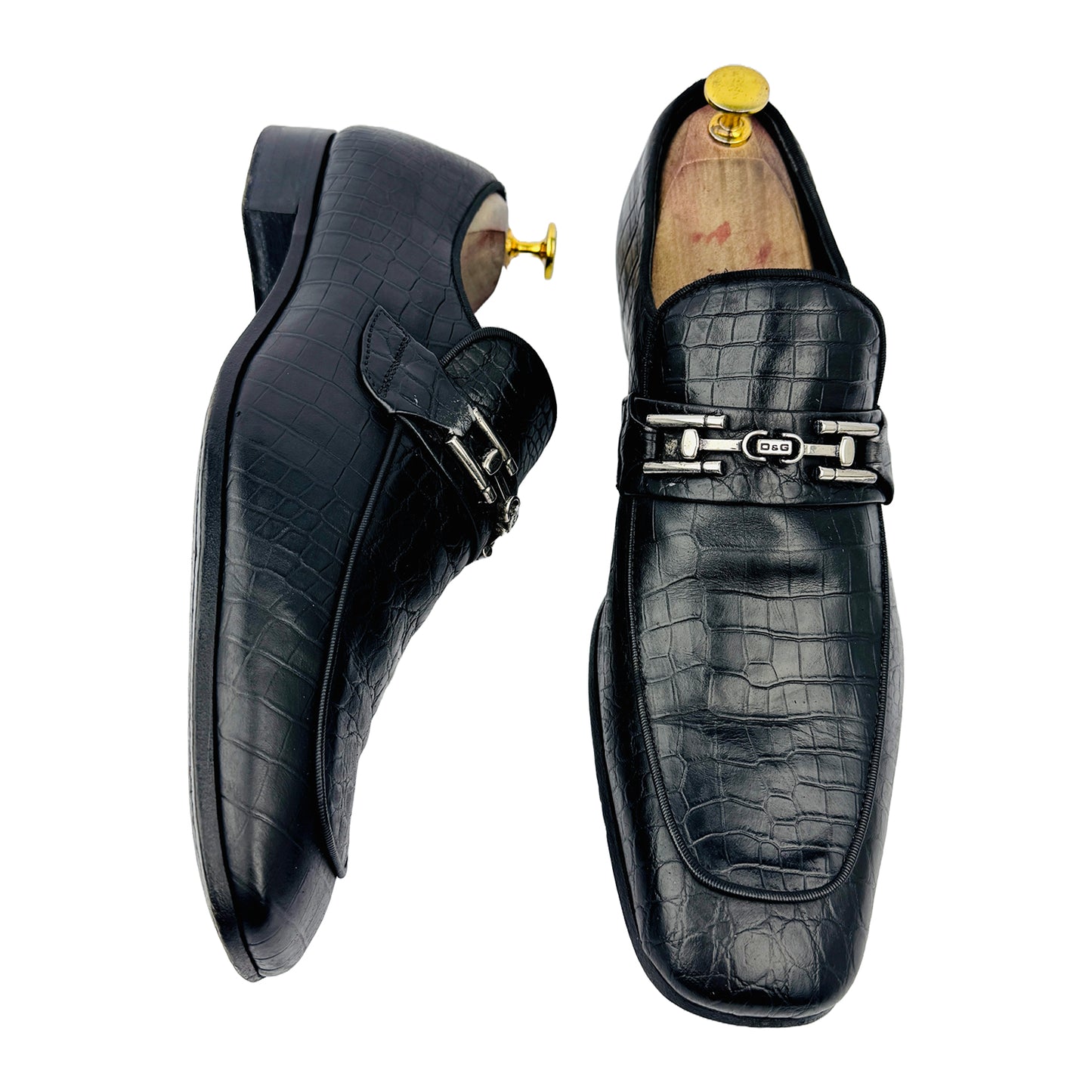 One Front One Cross image of Dolce & Gabbana Men's Black Crocodile Leather Loafers (Size 42.5/43)