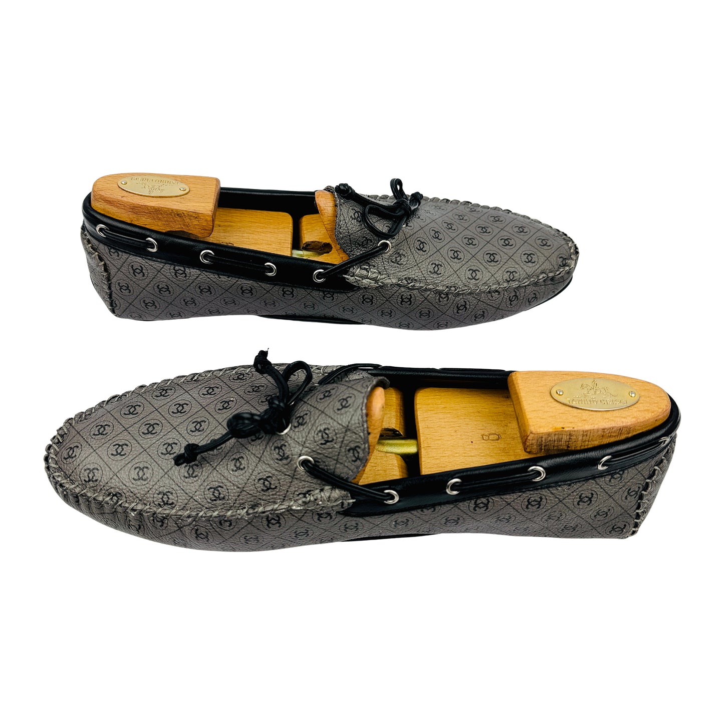 Milano Grey Leather Logo Embossed Loafers (Size 42/42.5)