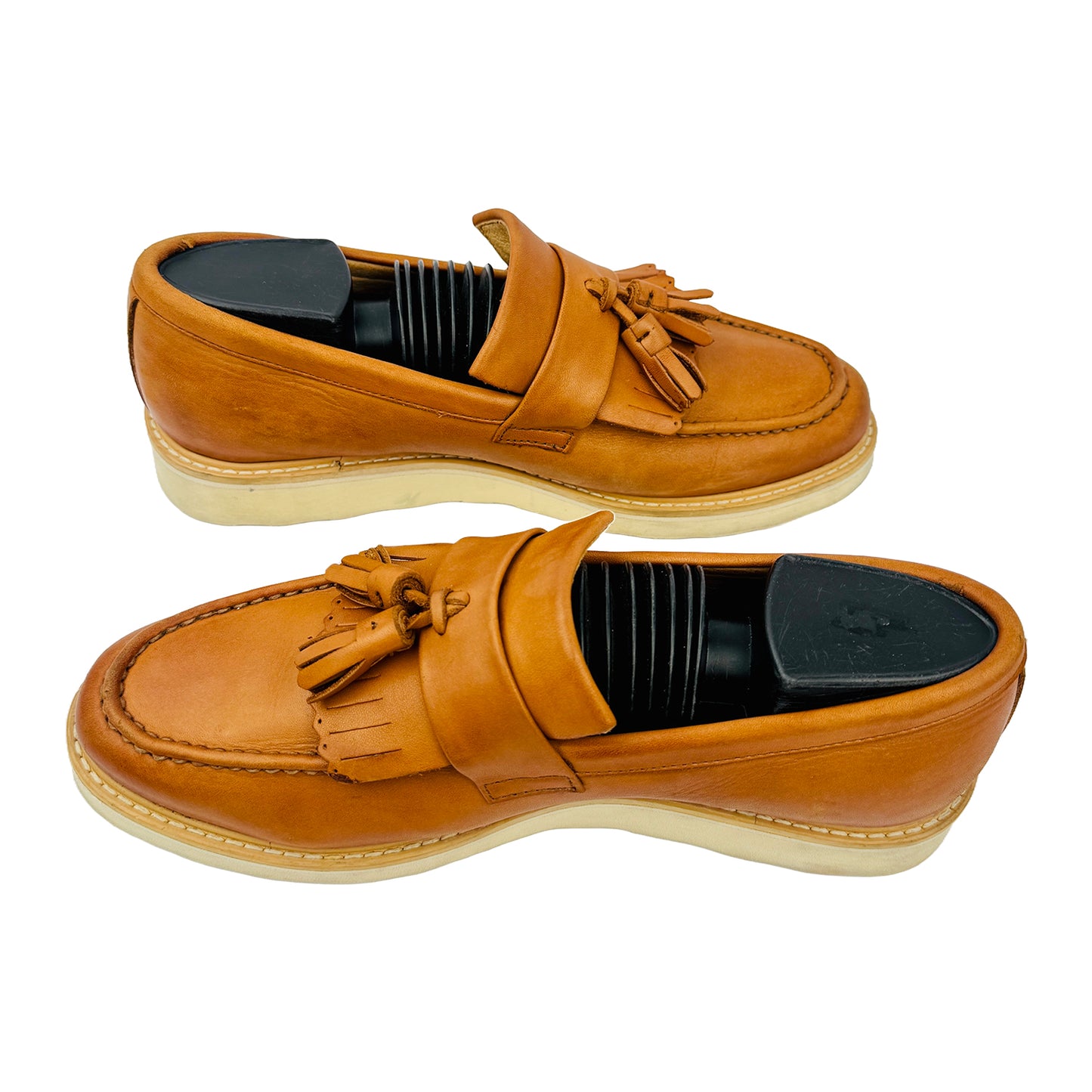 Cross image of Hawkins Men's Mustard Tassel Leather Loafers (Size 40)