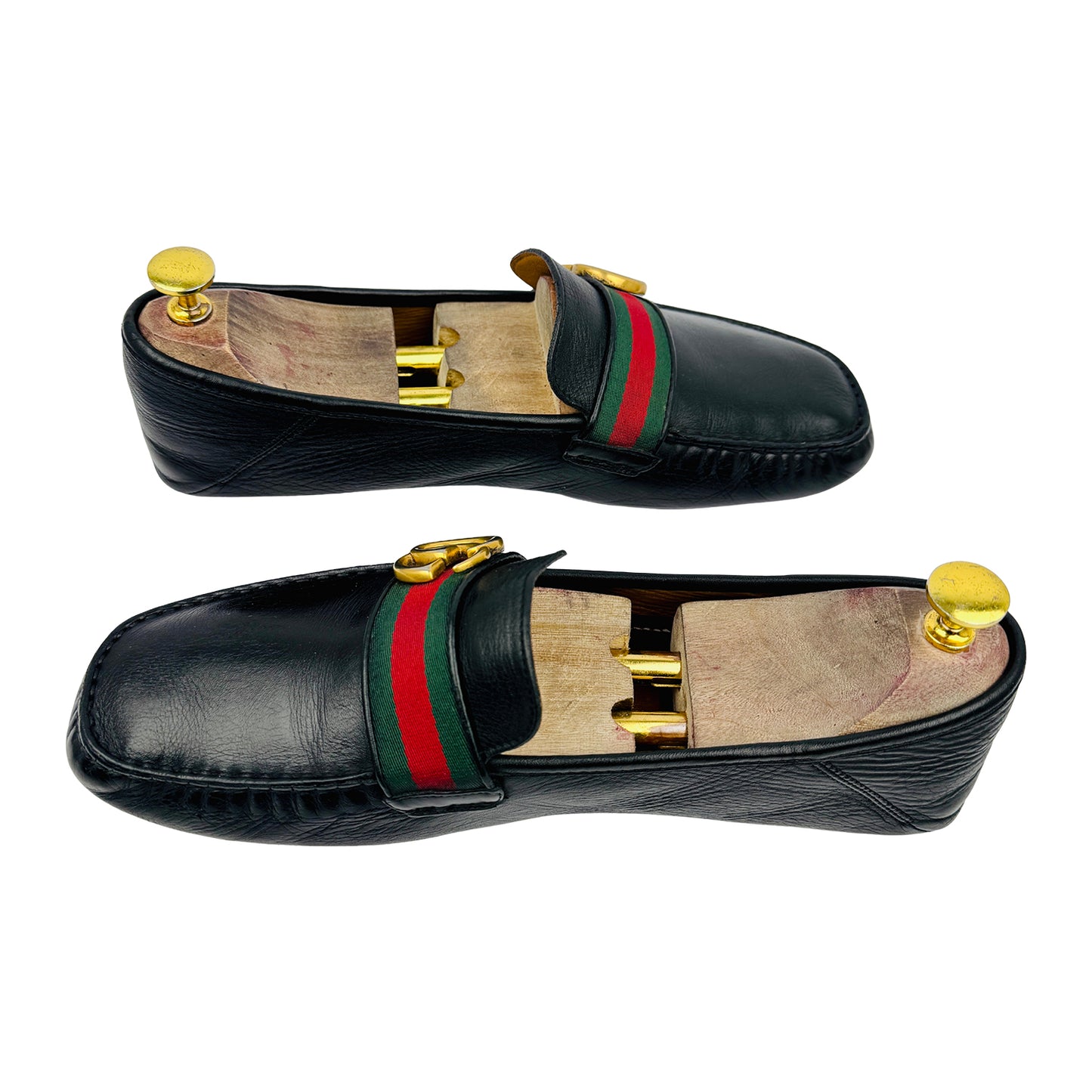 Gucci Black Leather GG Marmont Web Driver Loafers (Size 43)
