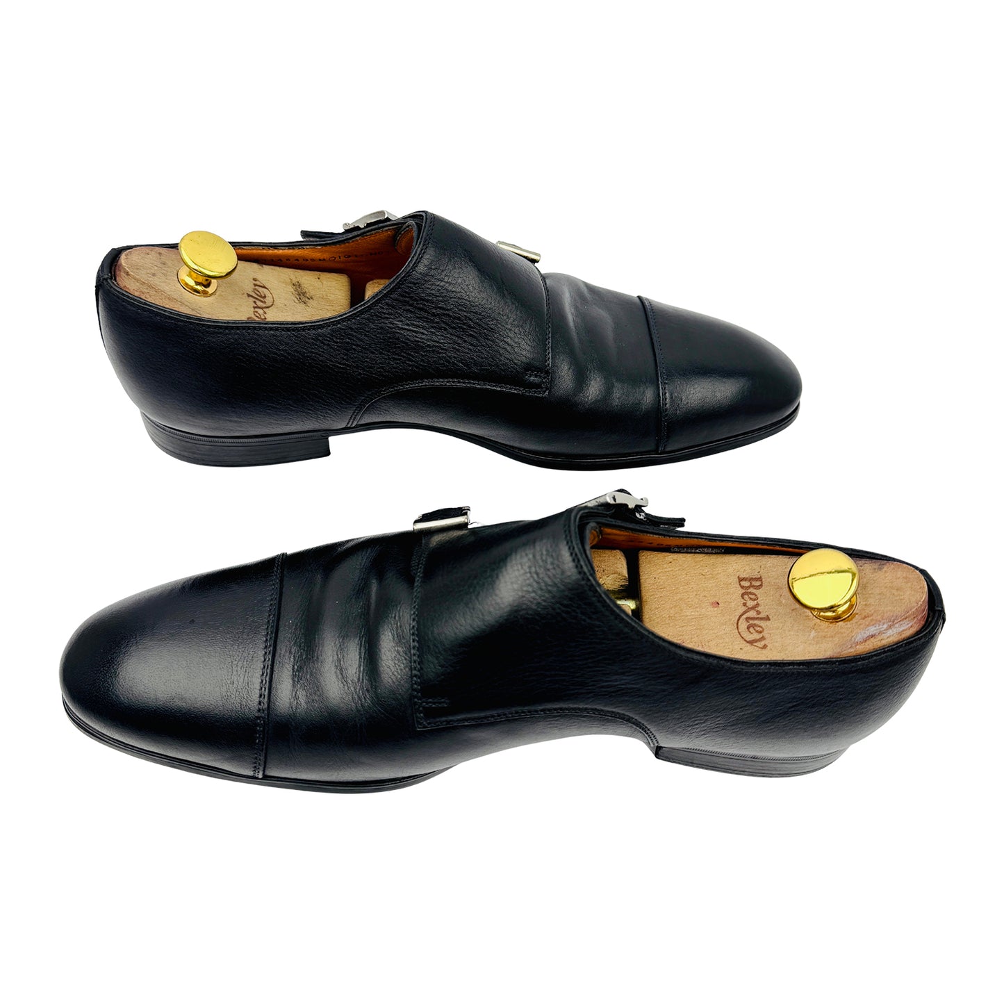 Santoni Black Leather Double Monk Strap Shoes (Size 42.5/43)