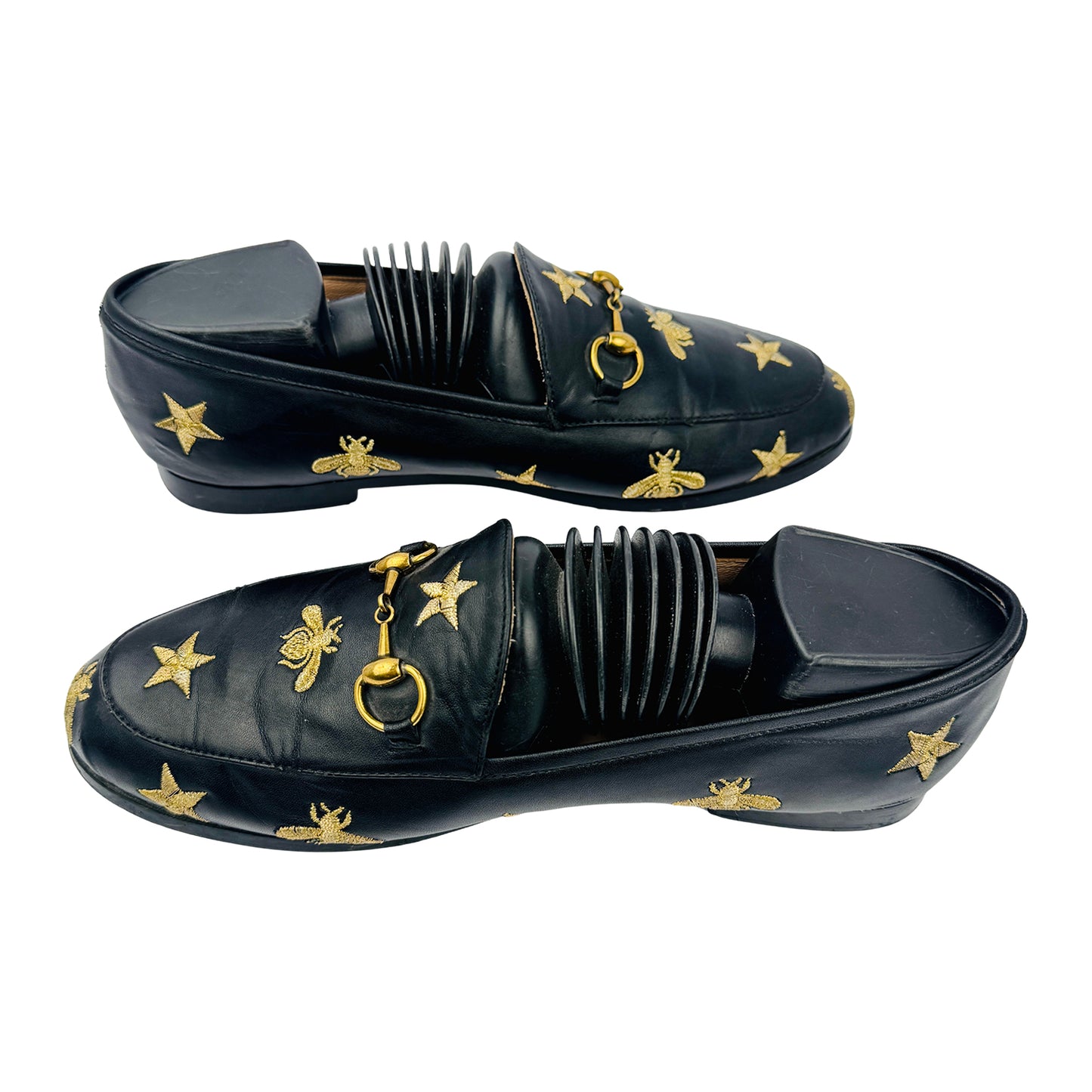 Cross image of Gucci Embroidered Star Bee Jordaan Loafers (Size 36/36.5)