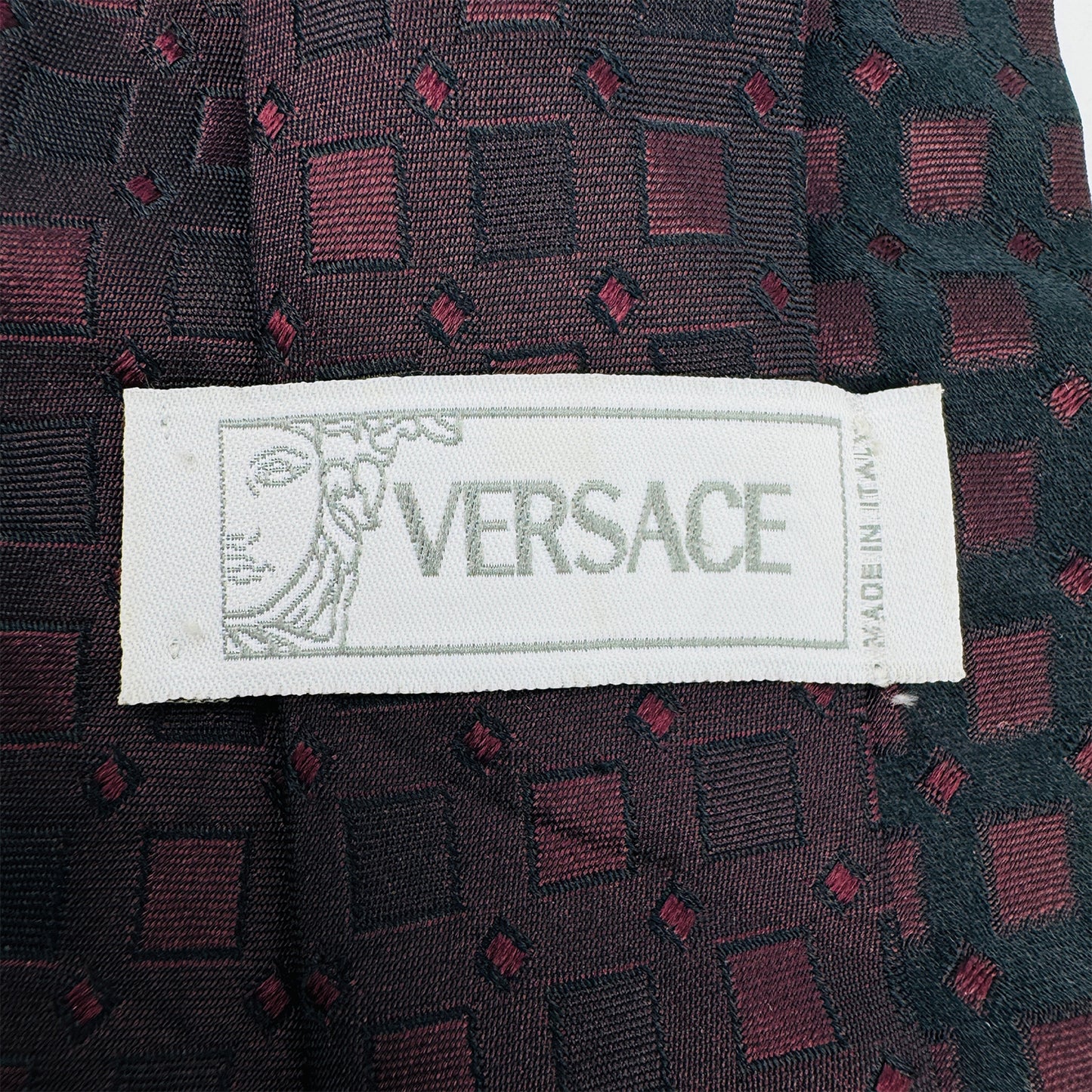 Versace Black 'Geometric Square Pattern' Tie (Size Regular)