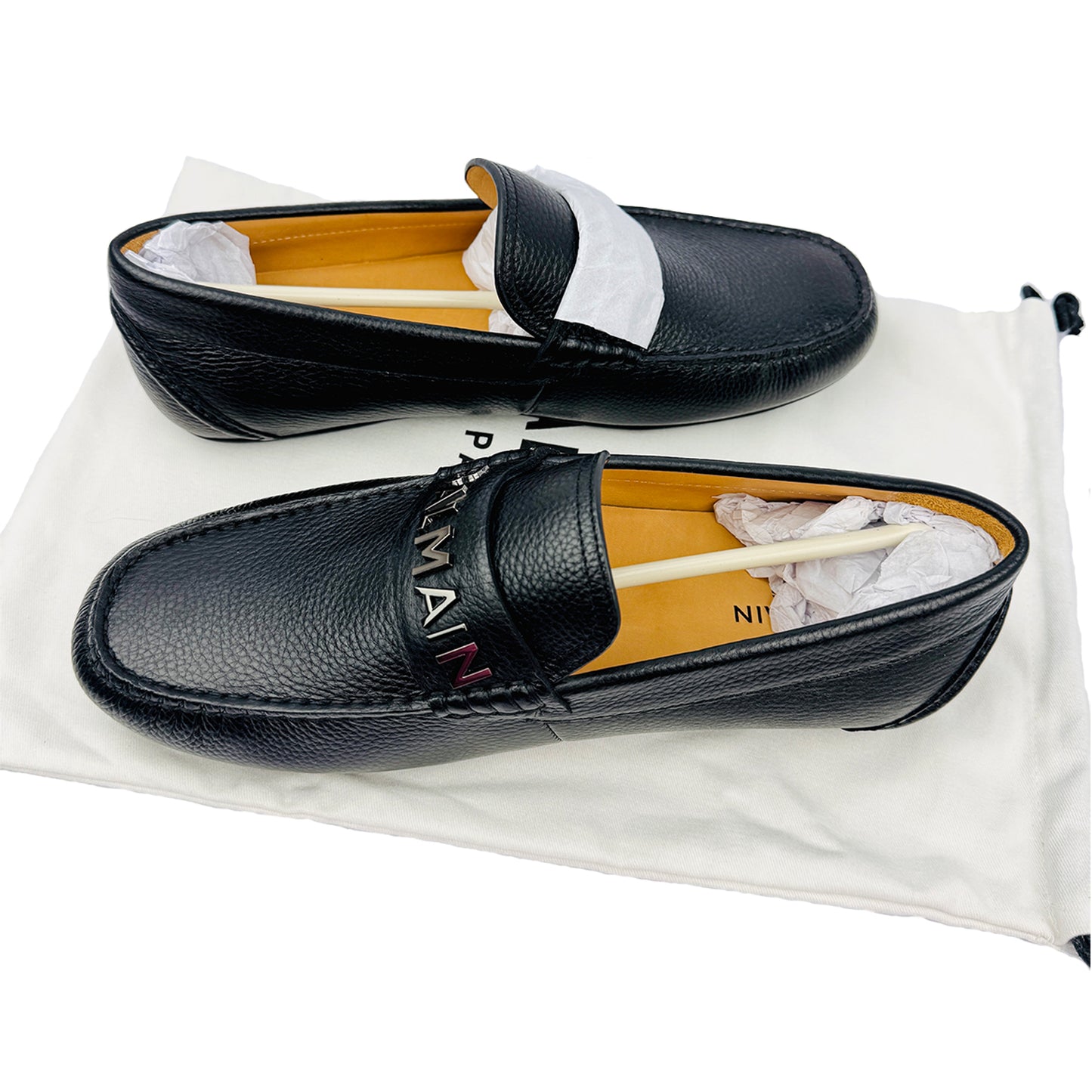 Balmain Paris Men's Black Grain Leather Loafers (Size 43/43.5)
