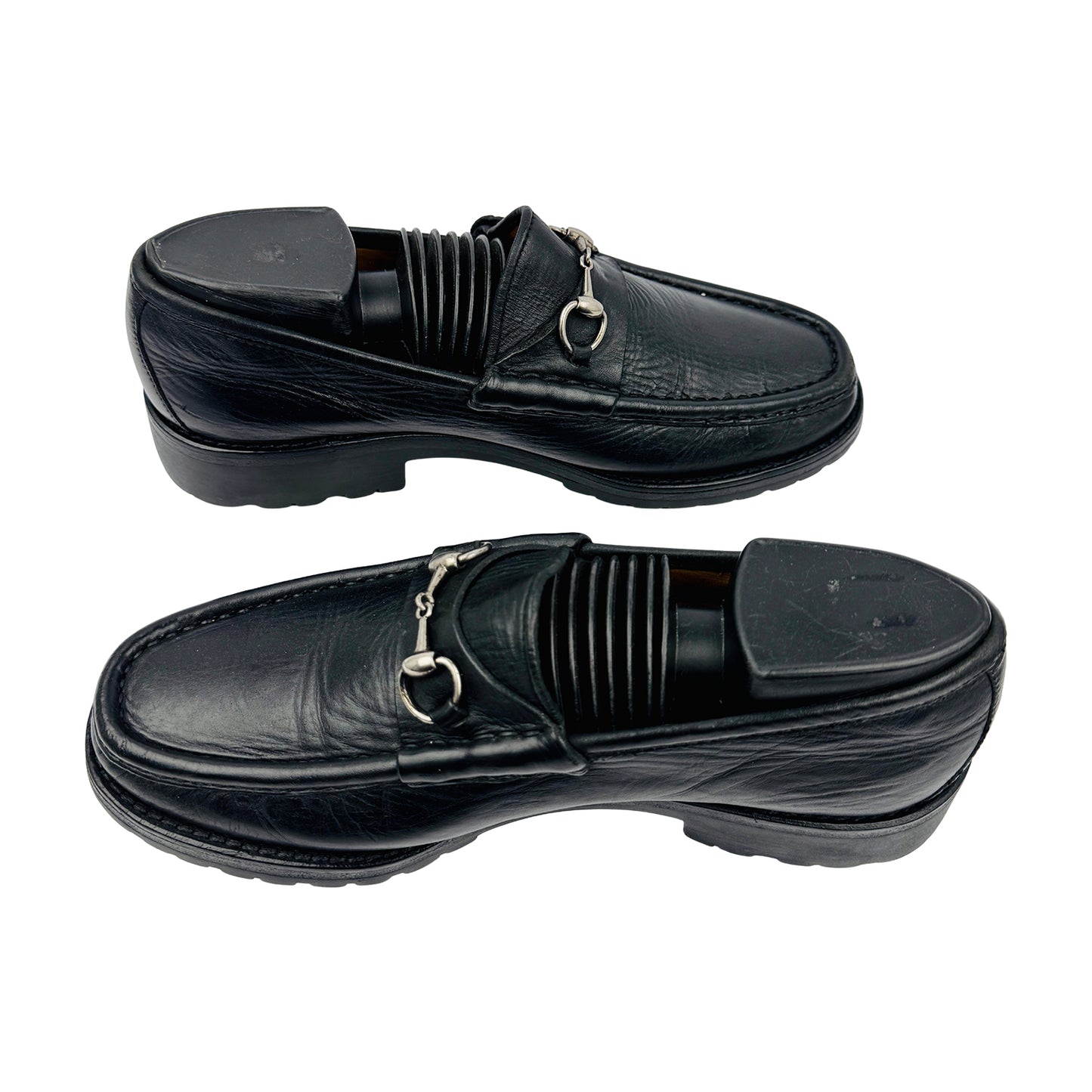 Gucci Horsebit Detail Lug-Sole Black Loafers (Size 38/38.5)