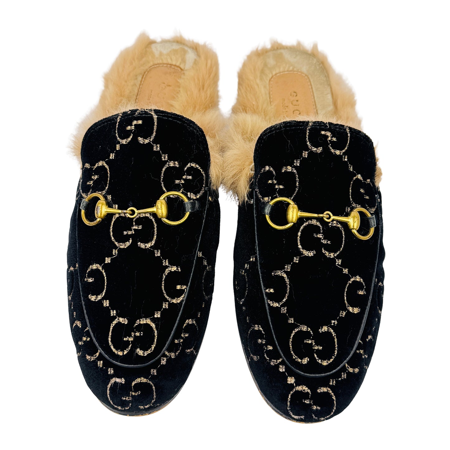 Gucci Princetown GG Velvet 'Black Gold' Slippers (Size 38)