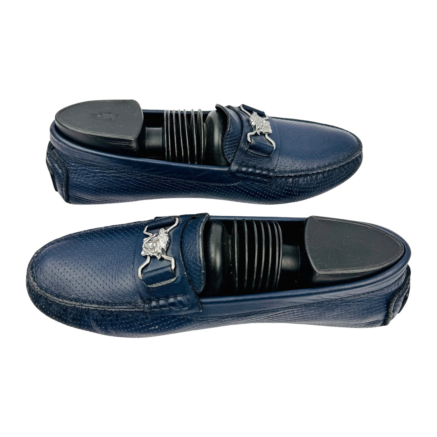 Versace Medusa Logo Embossed Blue Leather Loafers (Size 39)