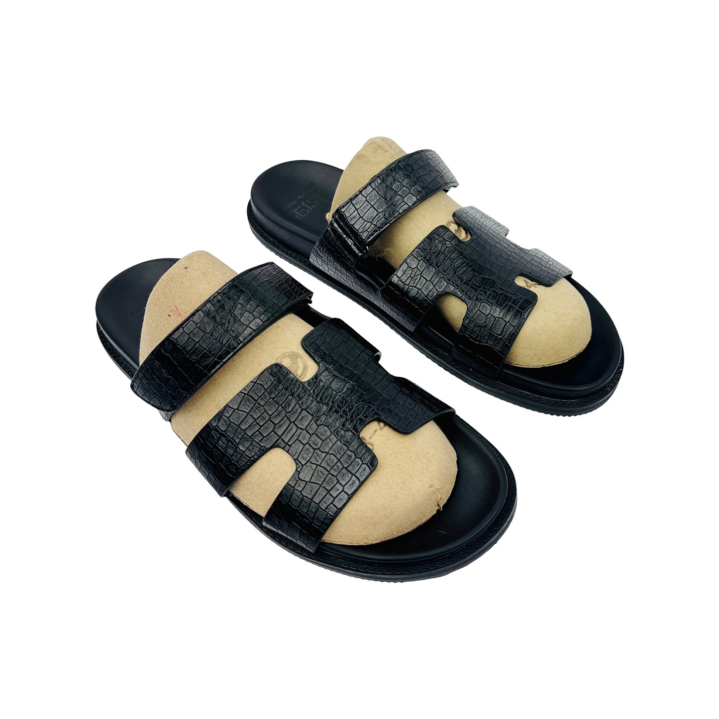 1st Step Croc-Embossed Black Leather Slides (Size 43/44)