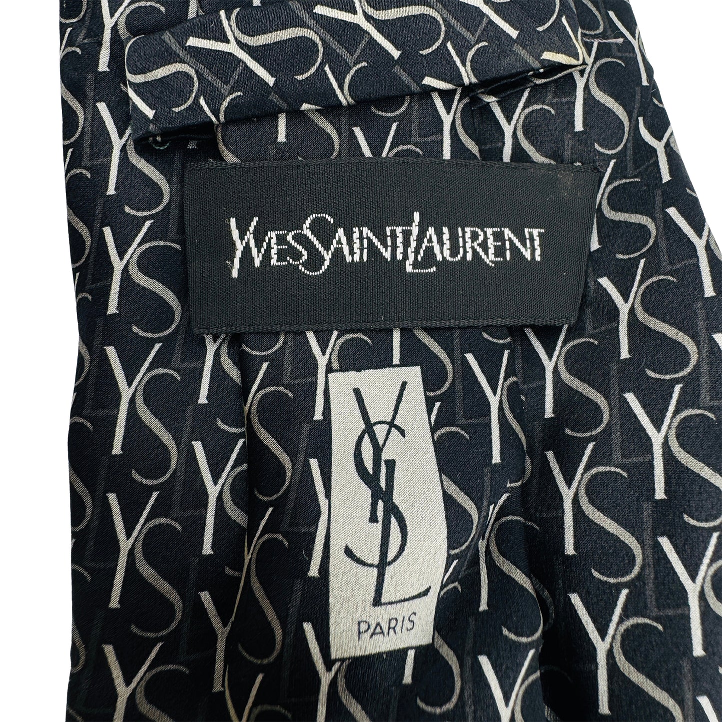 Yves Saint Laurent Dark Navy 'YSL Monogram Pattern' Tie (Size Regular)