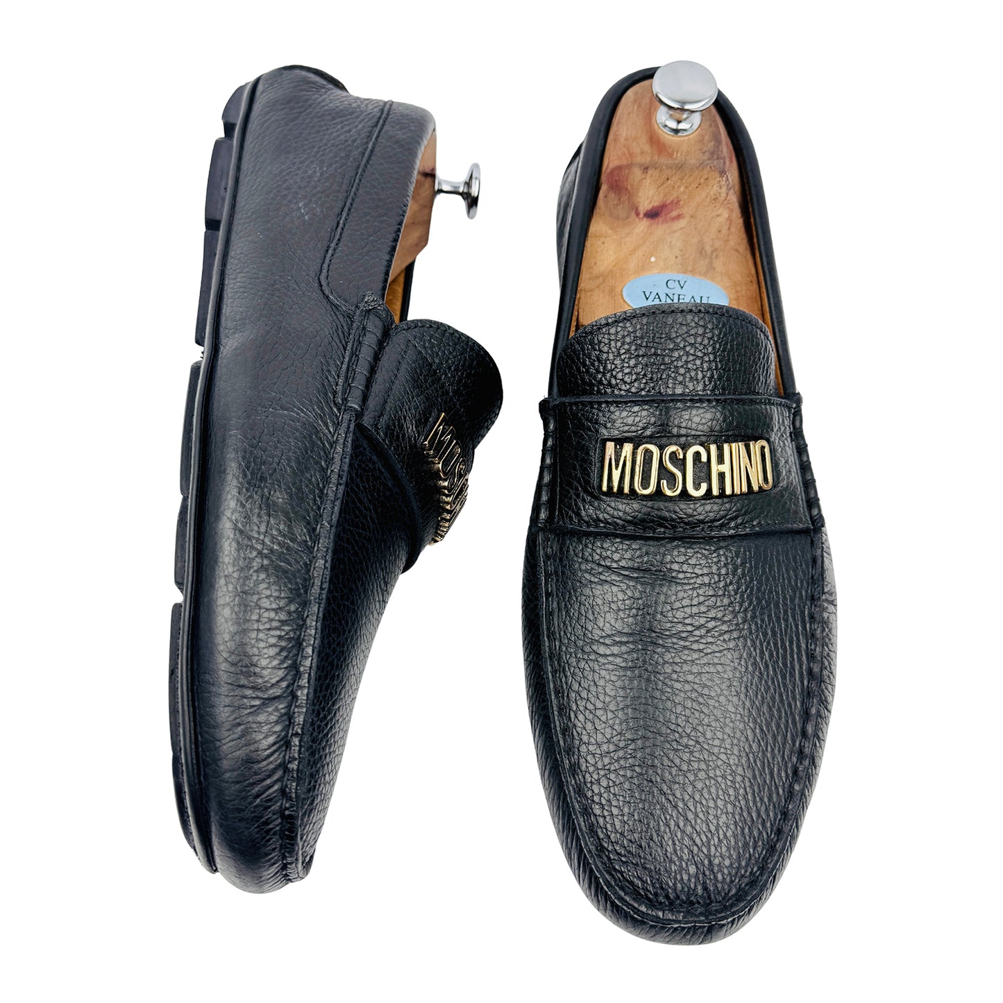 Moschino Men's Logo Black Leather Loafers (Size 44/44.5)