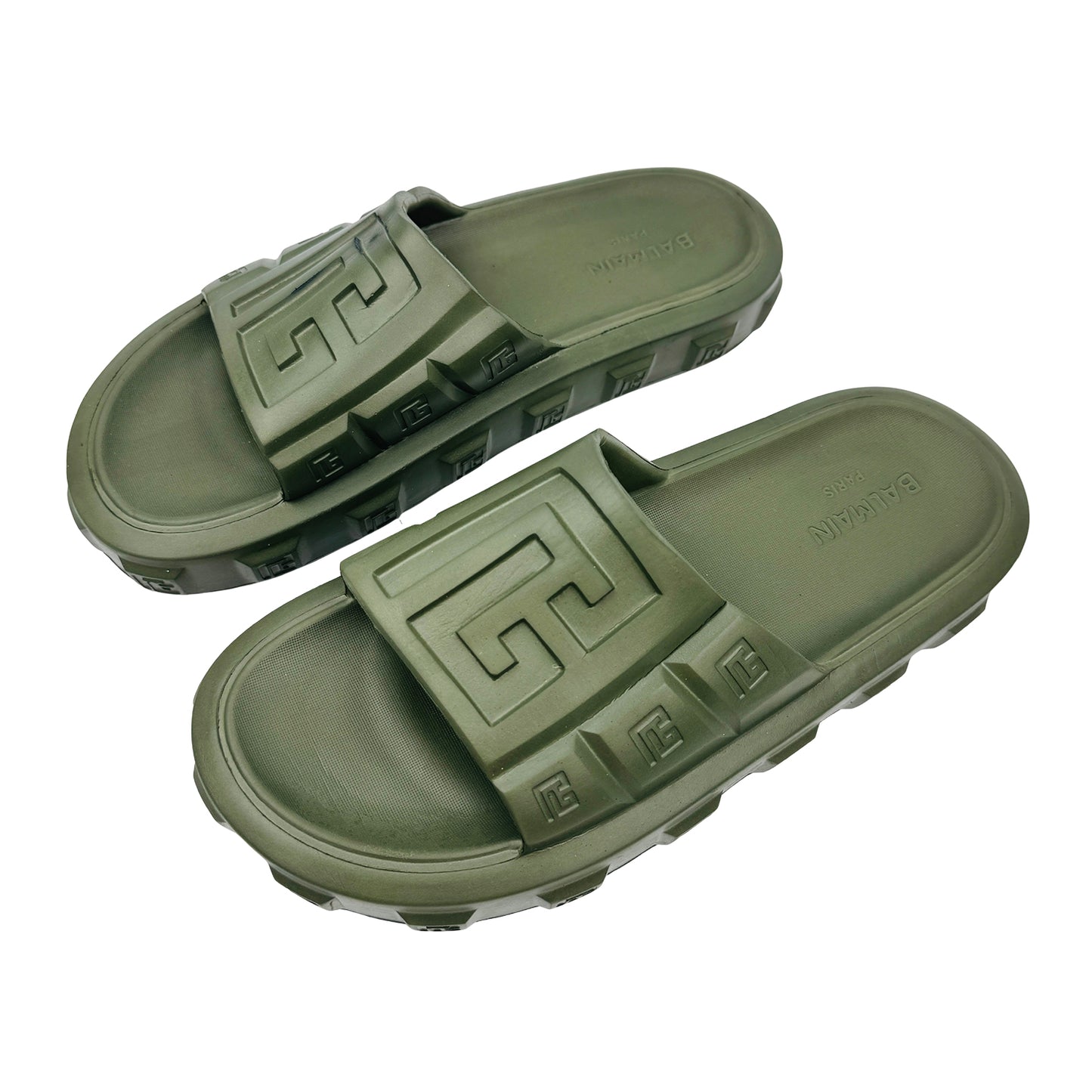 Balmain Men's Ari Olive Green Slides (Size 45)