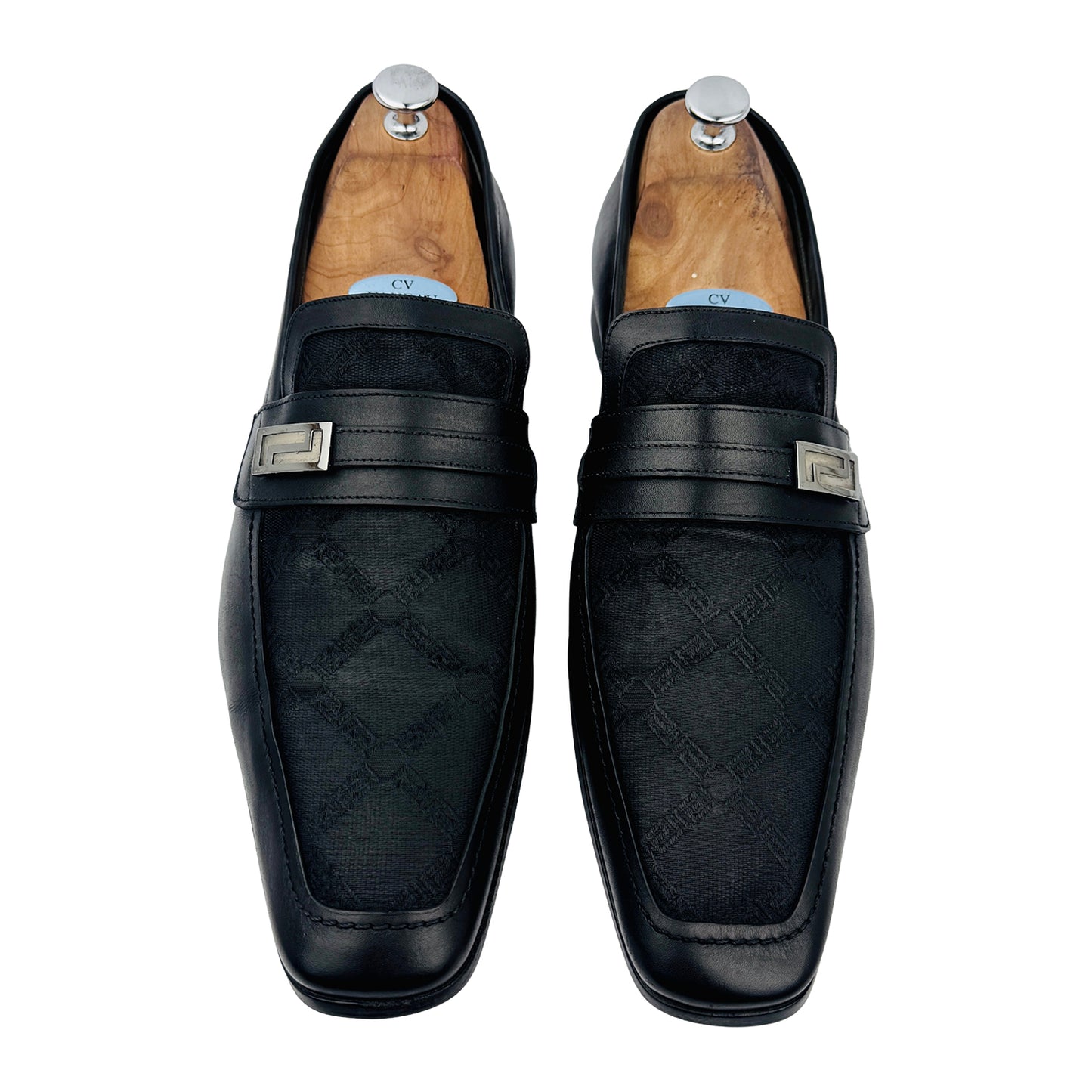 Versace Men's Black Canvas Leather Loafers (Size 44/44.5)