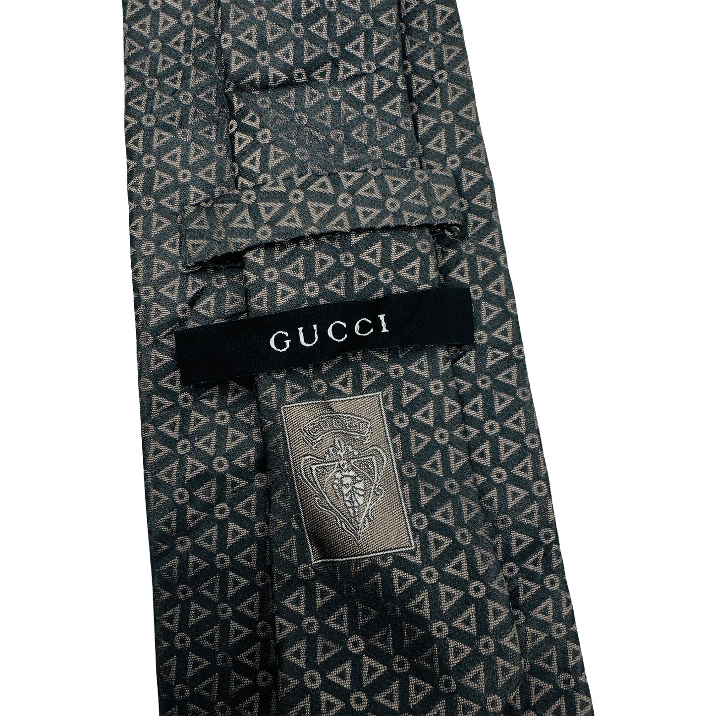 Gucci Grey 'Beige Geometric Pattern' Tie (Size Regular)