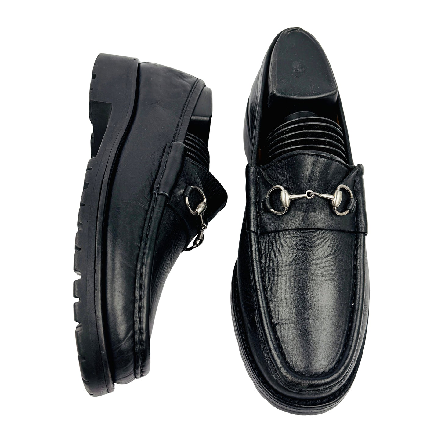Gucci Horsebit Detail Lug-Sole Black Loafers (Size 38/38.5)