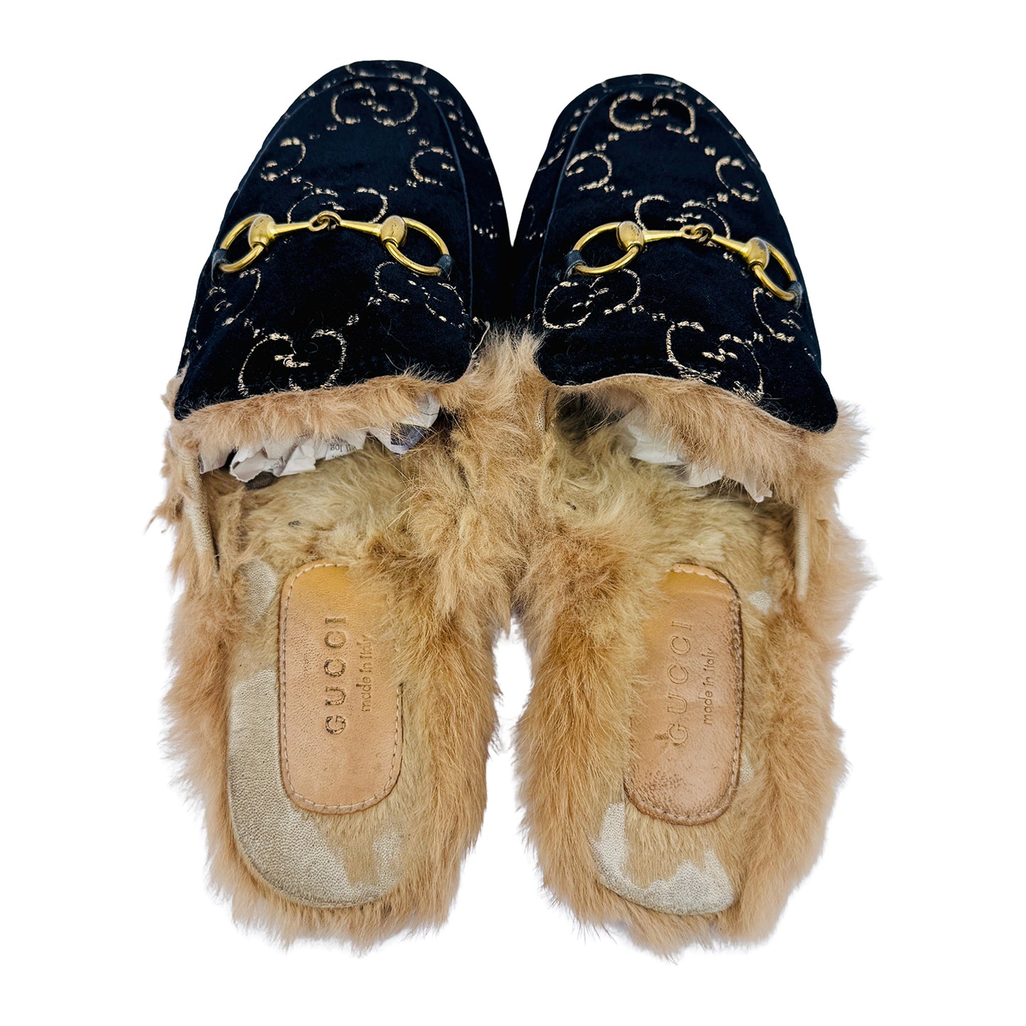 Gucci Princetown GG Velvet 'Black Gold' Slippers (Size 38)
