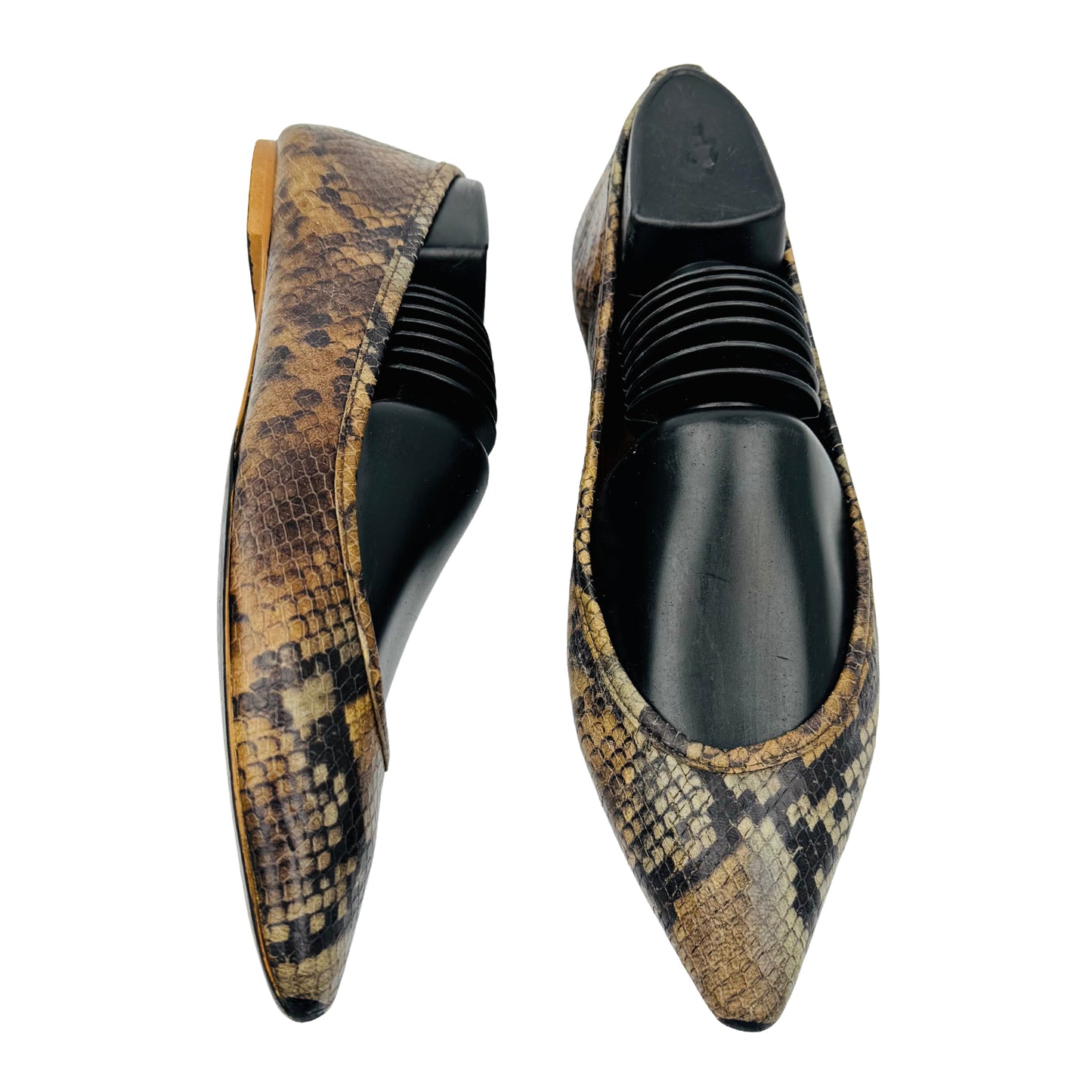 Massimo Dutti Snake Print Leather Flats (Size 40)