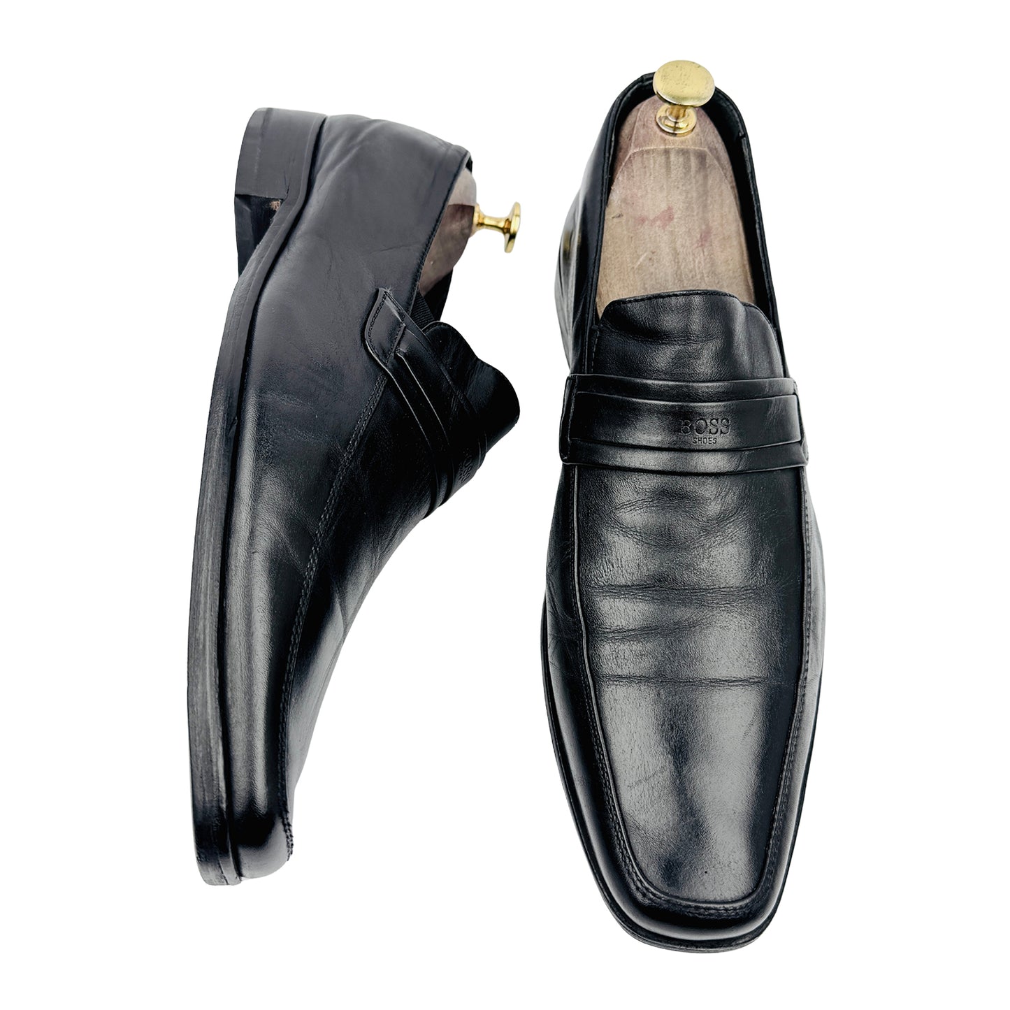Hugo Boss Men's Black Leather Penny Heel Loafers (Size 42.5)