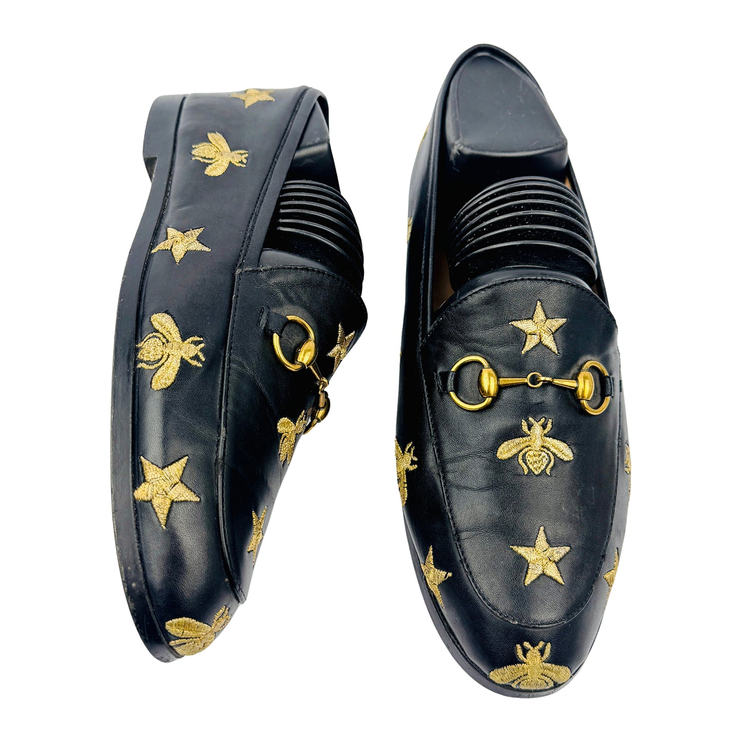One Front One Cross image of Gucci Embroidered Star Bee Jordaan Loafers (Size 36/36.5)